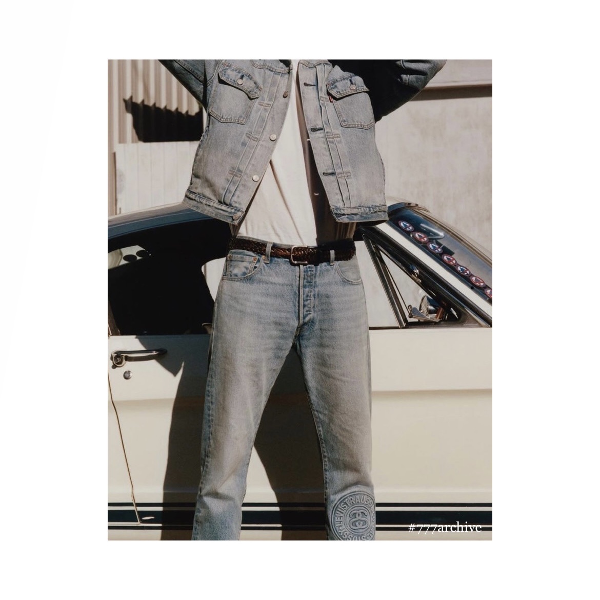 Stussy x Levi's Embossed Trucker Jacket Indigo, Stussy x Levi's Embossed 501 Jean Indigo 착용 스타일 - 3