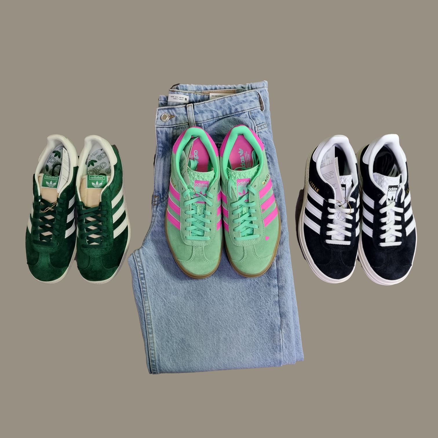 (W) Adidas Gazelle Bold Pulse Mint Pink, (W) Adidas Gazelle Bold Core Black Cloud White 착용 스타일