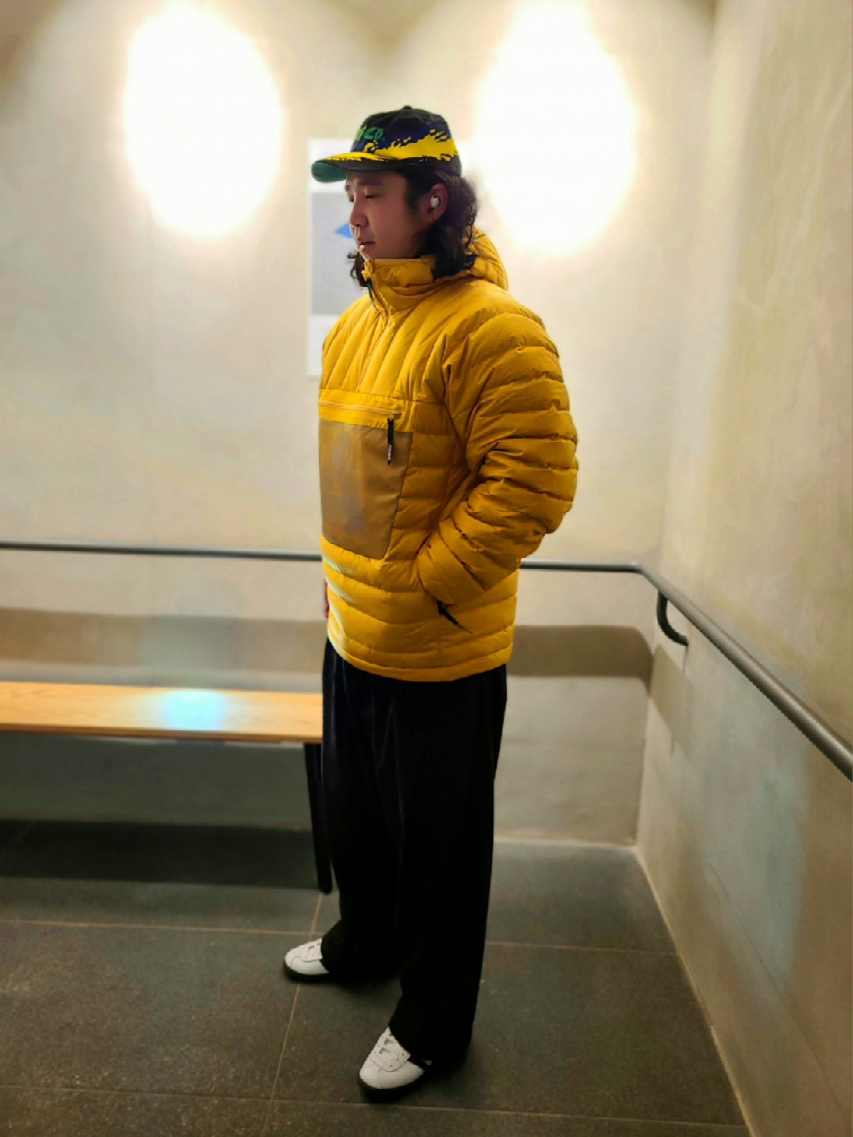 Adidas Hochelaga Spezial Cloud White, Palace Pertex Q-Lite Down Jacket Yellow - 22SS 착용 스타일 - 2