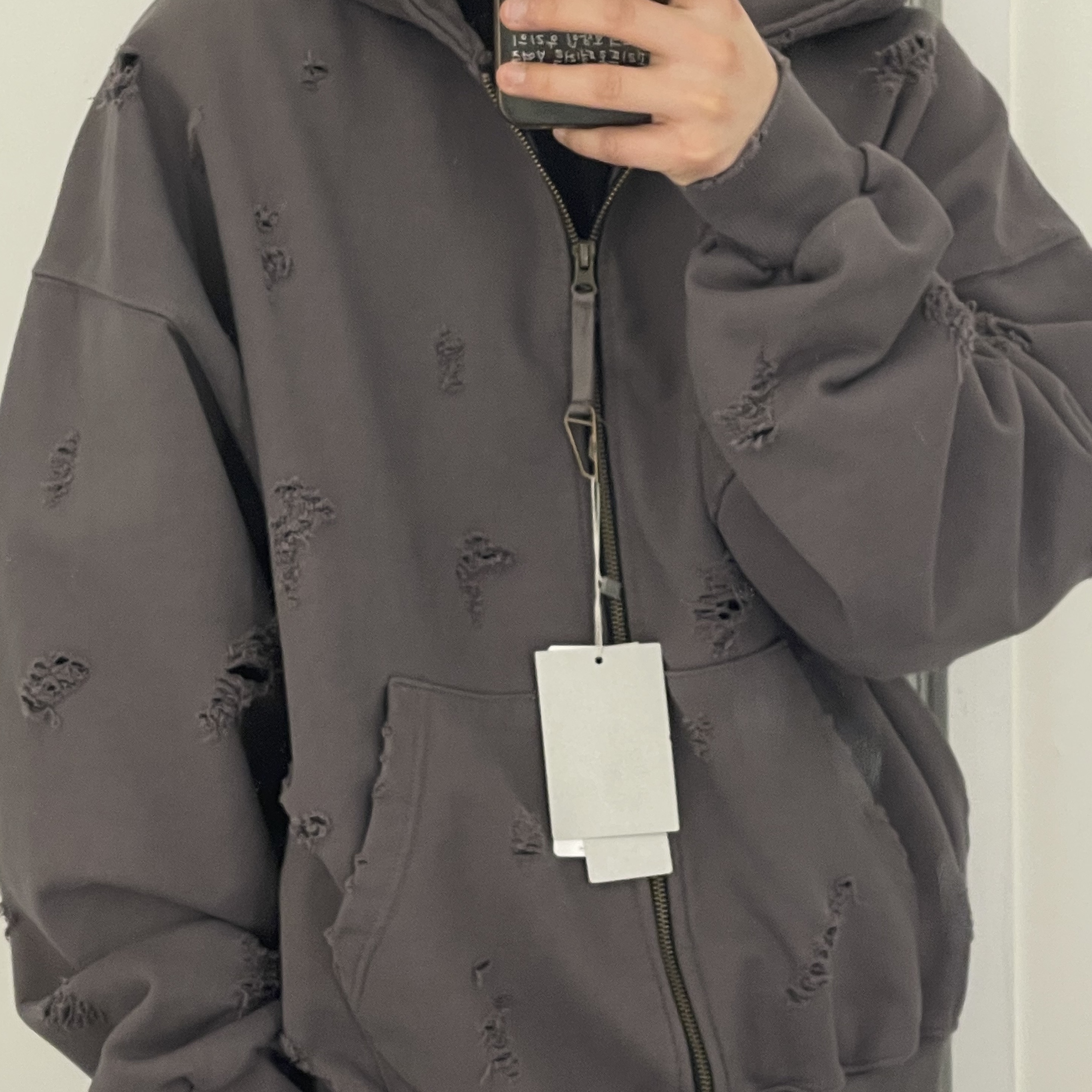Undermycar Otter Oversized Damage-Washed Hood Zip-Up Dust - 23SS, Undermycar Rumlow Back Zip Cotton Garment Bomber Dark Gull - 22FW 착용 스타일 - 1