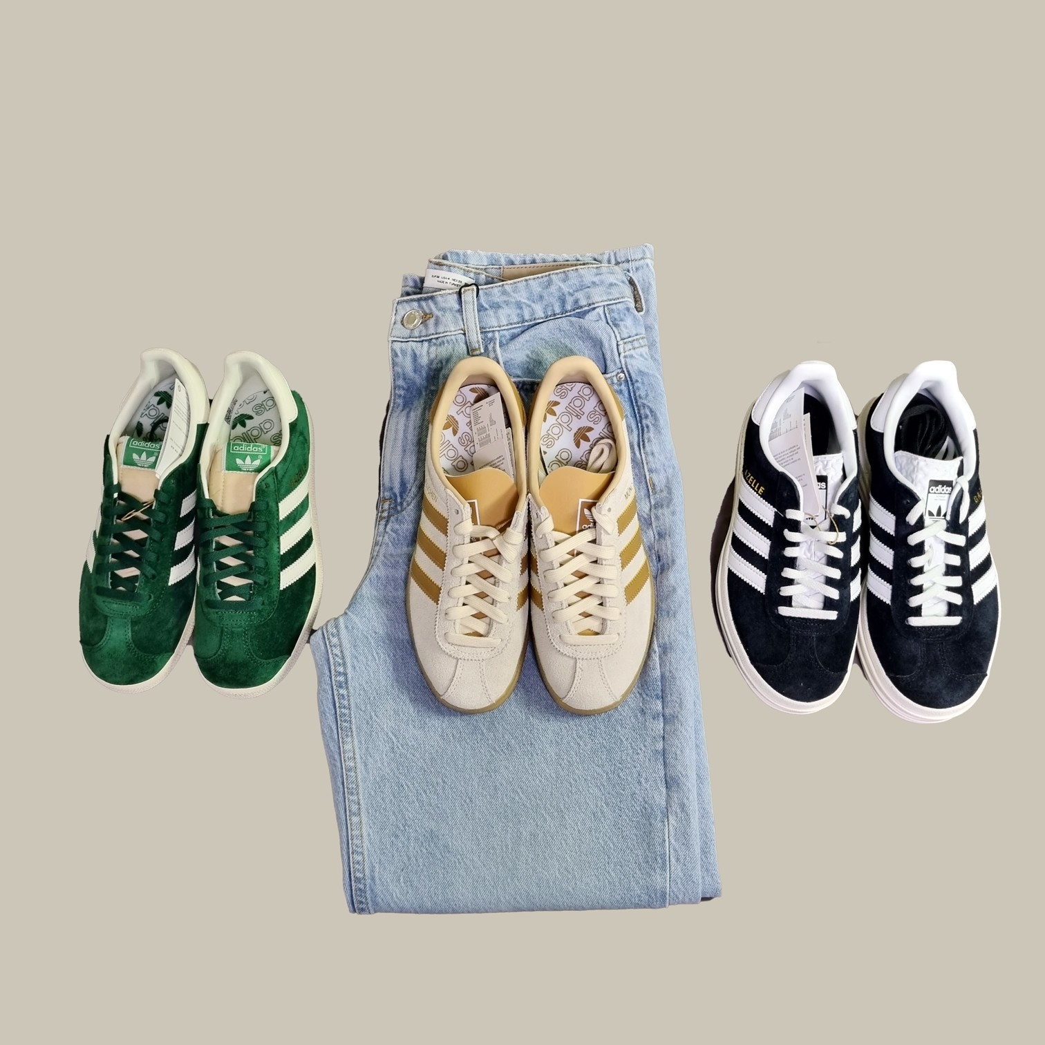 Adidas City Series Munchen Cream White Mesa, (W) Adidas Gazelle Bold Core Black Cloud White 착용 스타일 - 2