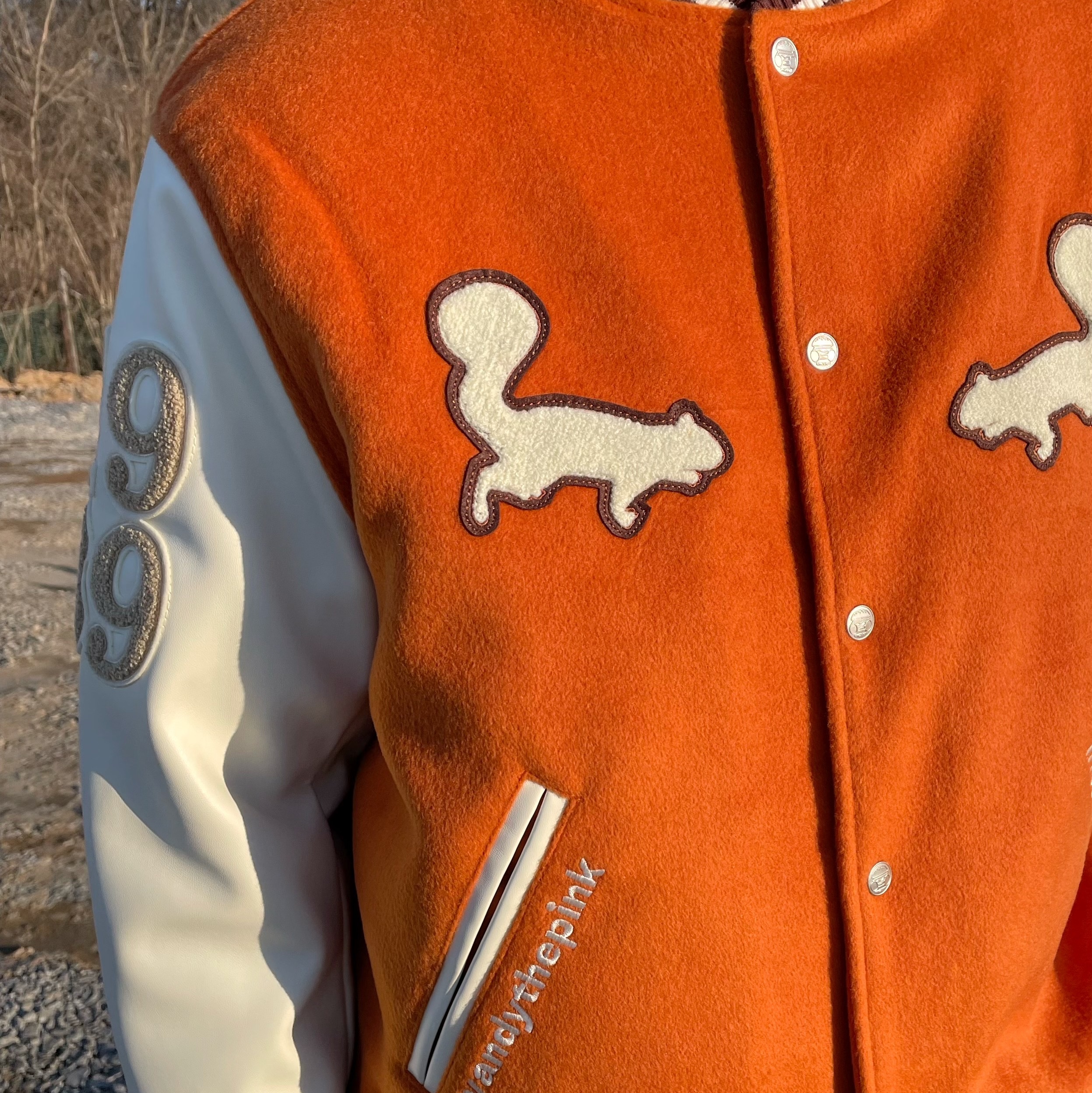 Vandy The Pink Bonsai Varsity Jacket 착용 스타일 - 4