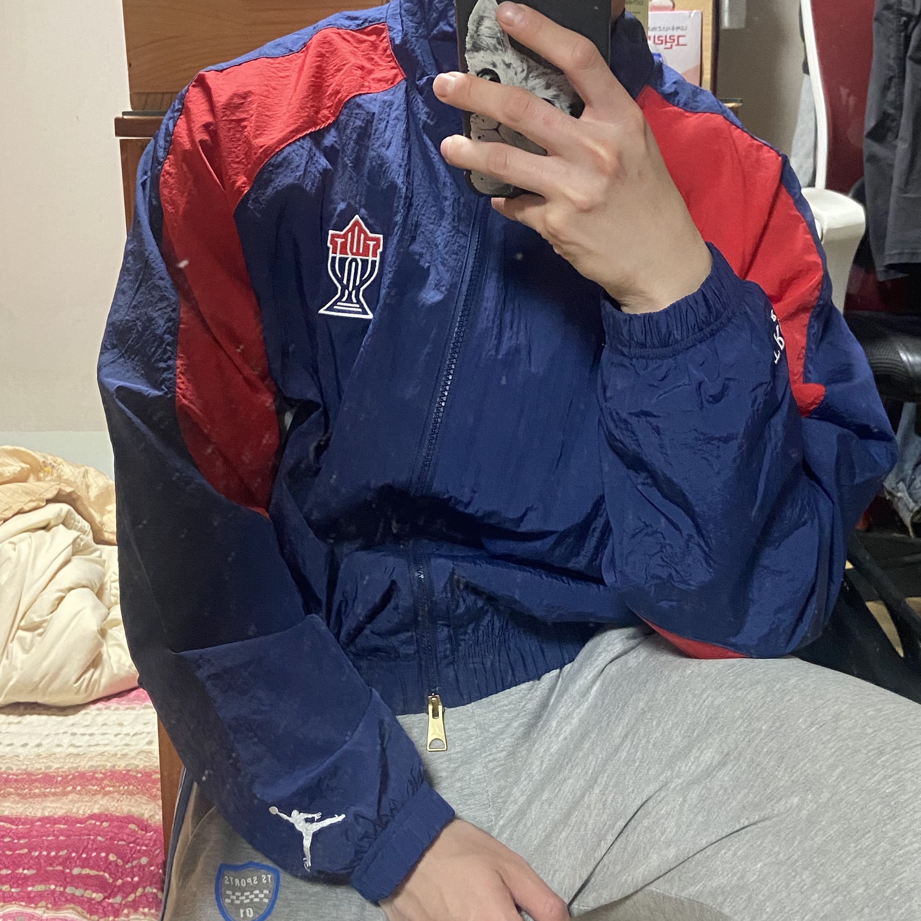 Jordan x Trophy Room Wooven Jacket Midnight Navy - Asia 착용 스타일