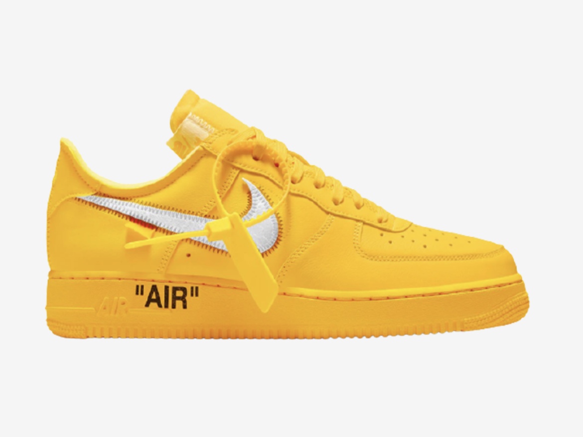 Nike x Off-White Air Force 1 '07 University Gold 착용 스타일