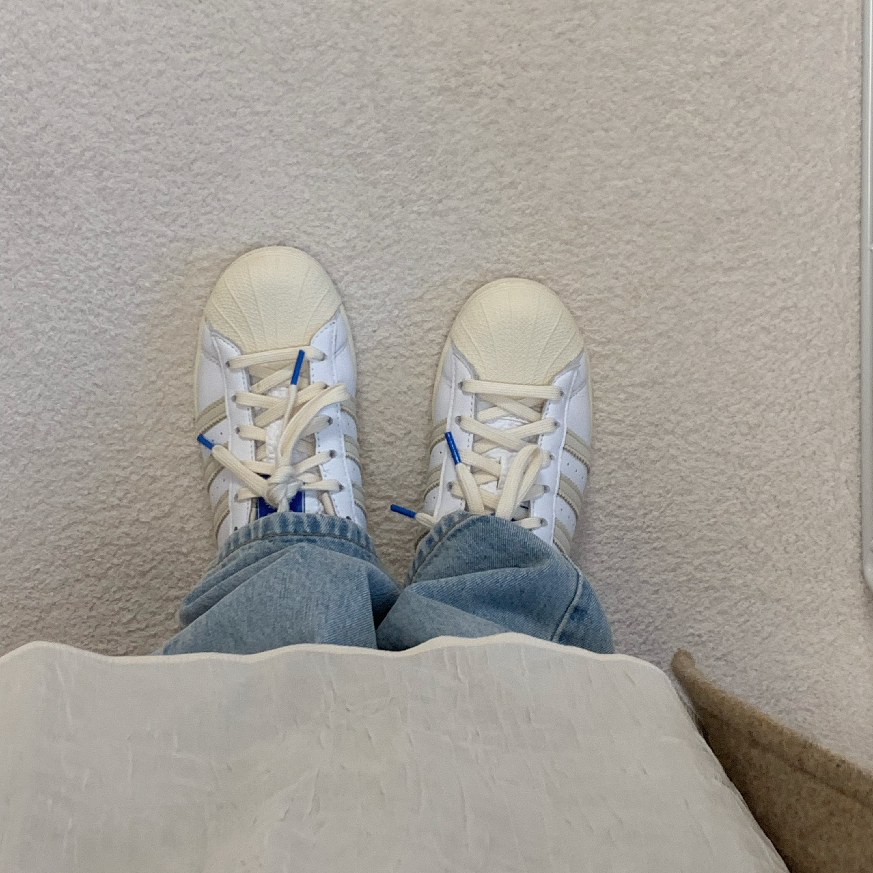 Adidas Superstar Cream White Blue Bird 착용 스타일