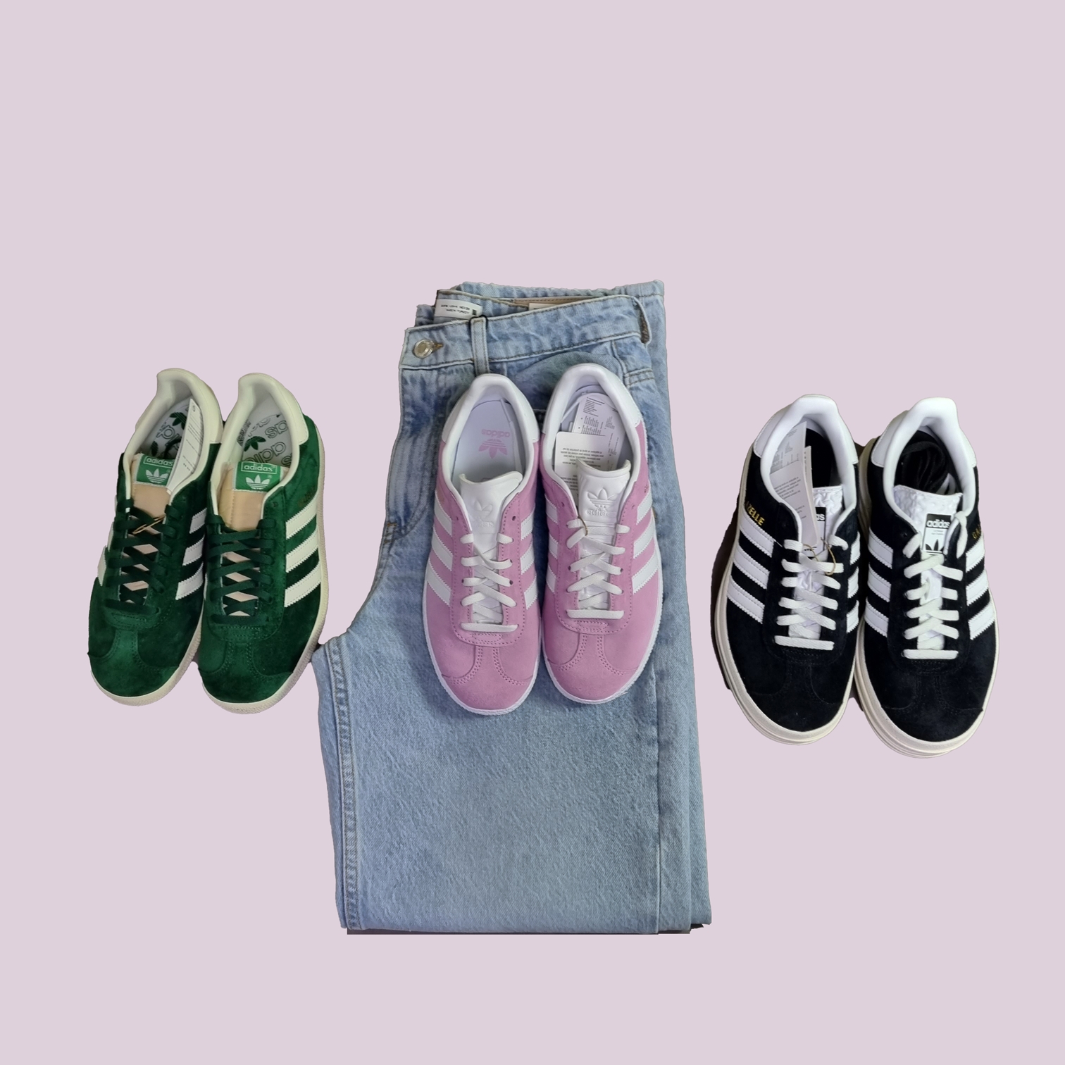 (J) Adidas Gazelle Bliss Lilac, Adidas Gazelle Dark Green Cream White 착용 스타일 - 2