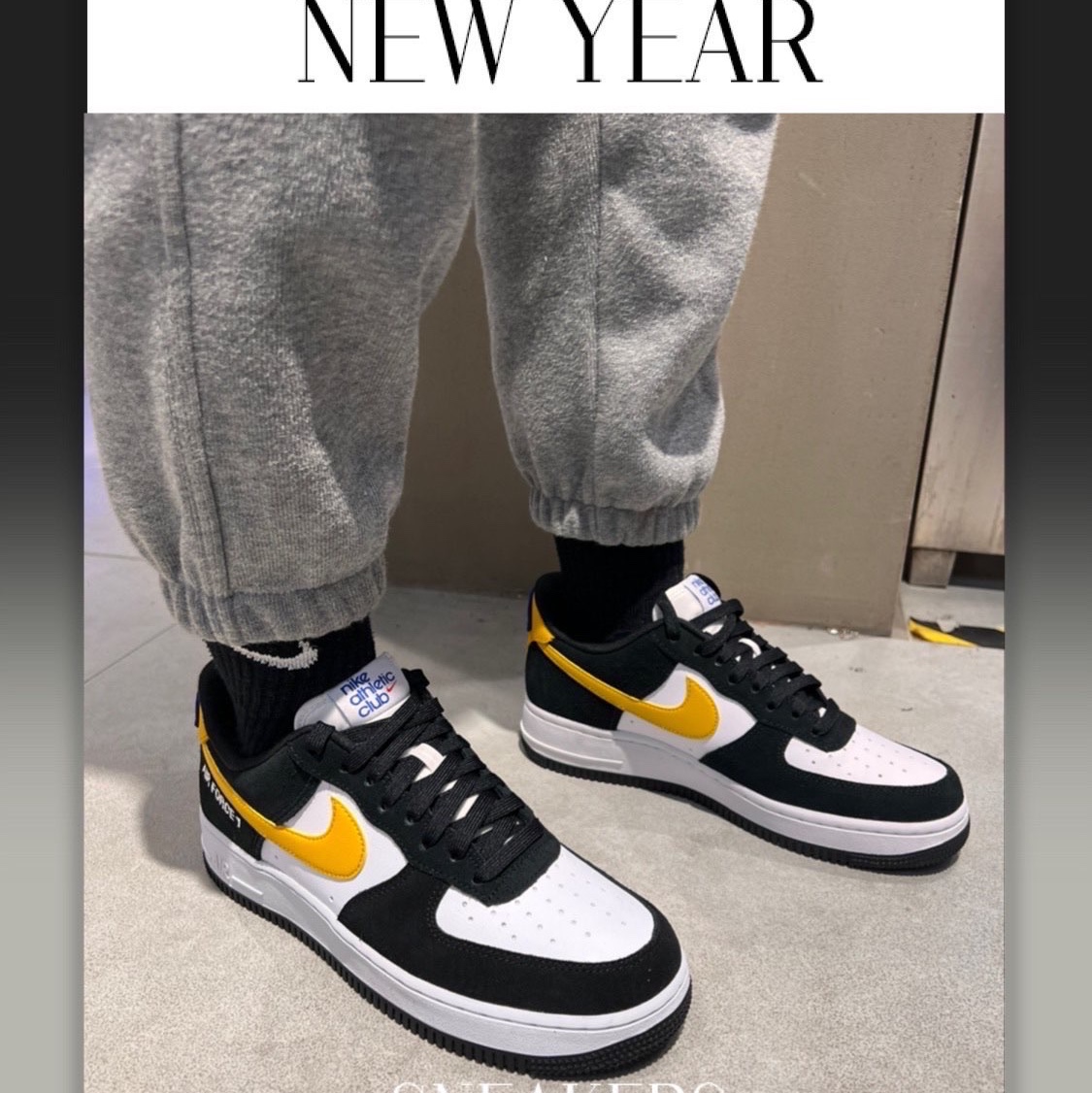 Nike Air Force 1 '07 LV8 Athletic Club Black Dark Sulfur 착용 스타일 - 1
