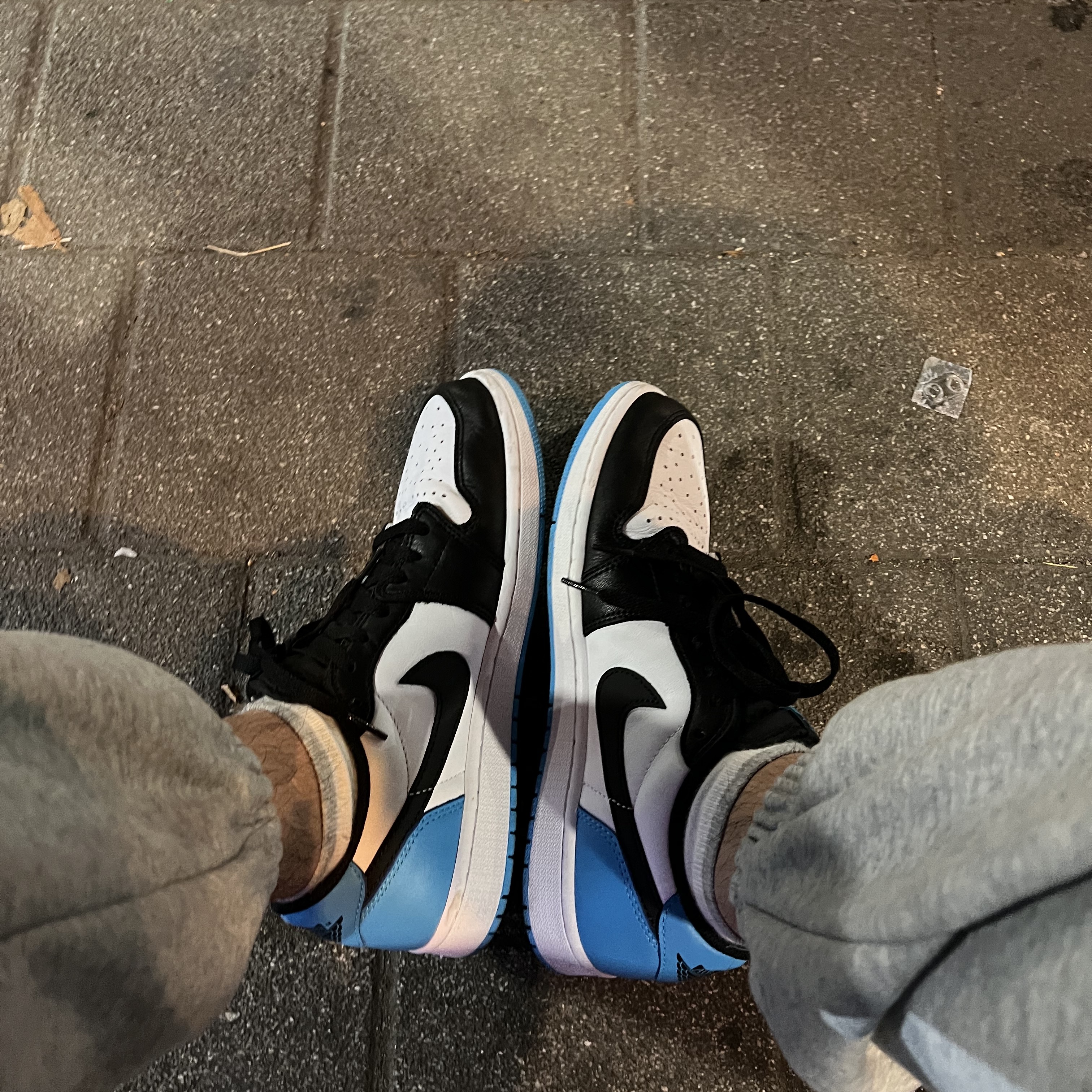 Jordan 1 Retro Low OG Black and Dark Powder Blue 착용 스타일 - 2