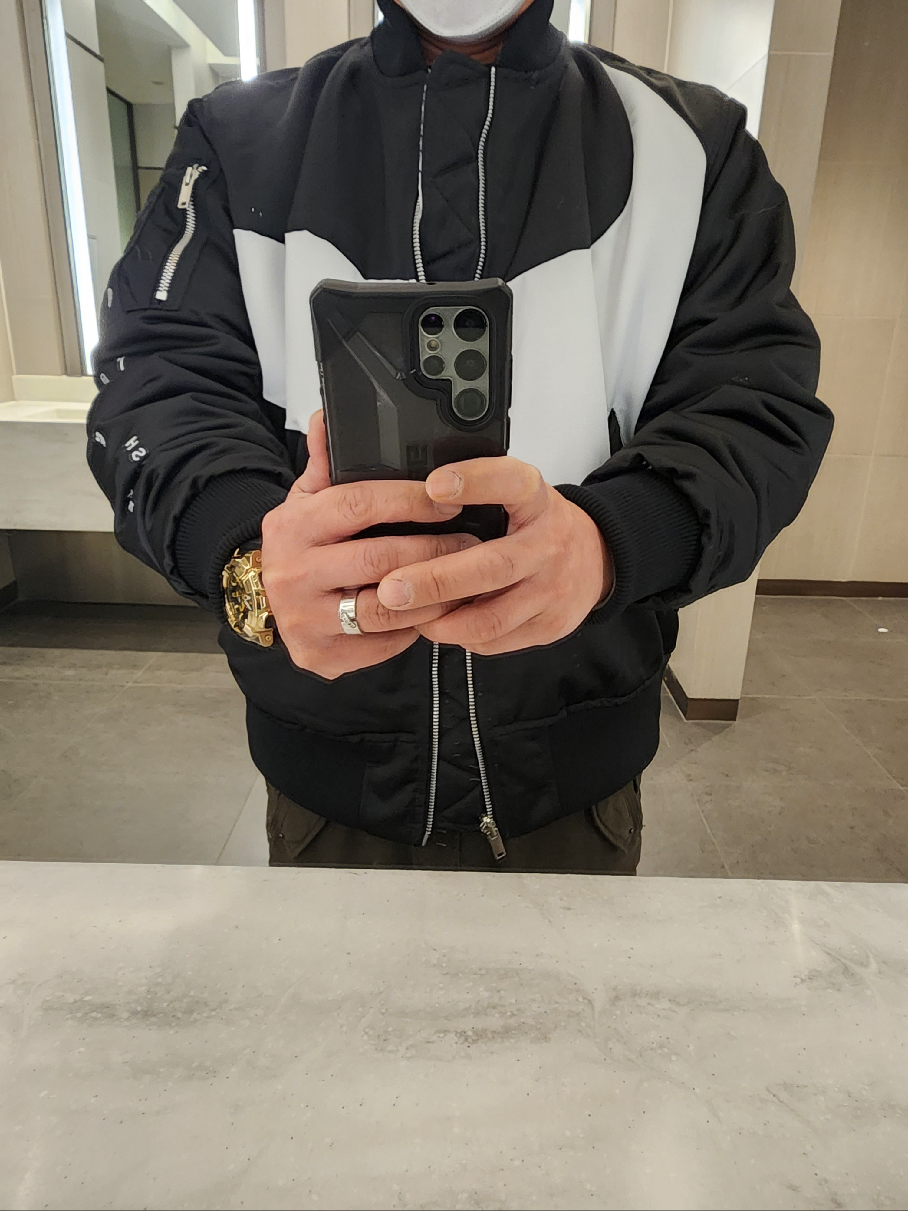 Nike NSW Swoosh Therma-Fit Bomber Black - Asia 착용 스타일