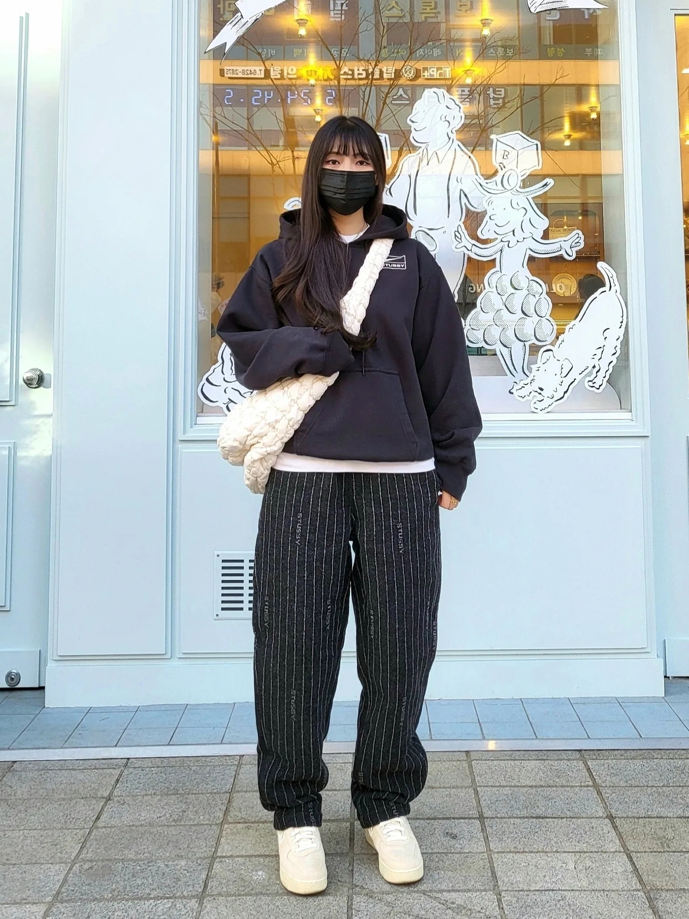 Nike x Stussy NRG Striped Wool Pants Black (DR4021-010), Nike x Stussy Air Force 1 Low Fossil 착용 스타일 - 1