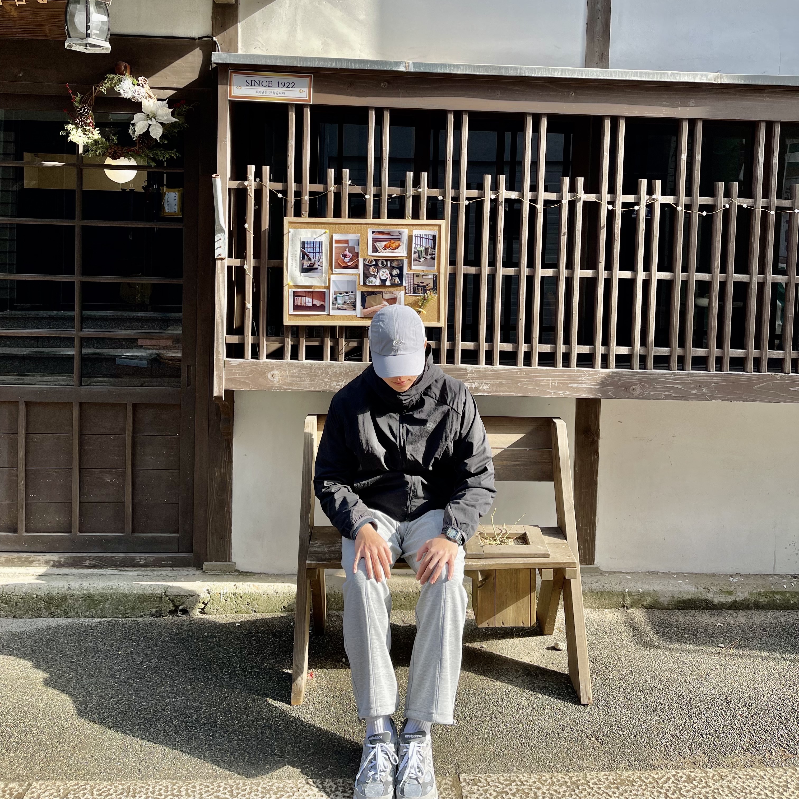 Sansan Gear Alpha Jacket Black - 22FW, Sansan Gear Nylon Wing Cap Grey - 22FW 착용 스타일