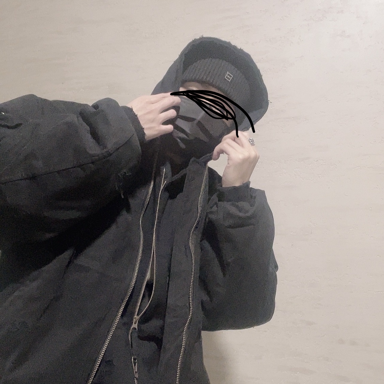 Undermycar Otter Oversized Damage-Washed Hood Zip-Up Sepia - 22FW, Undermycar Dtrange Dead Starange Destroyed Bomber Obsidian - 23SS 착용 스타일 - 1