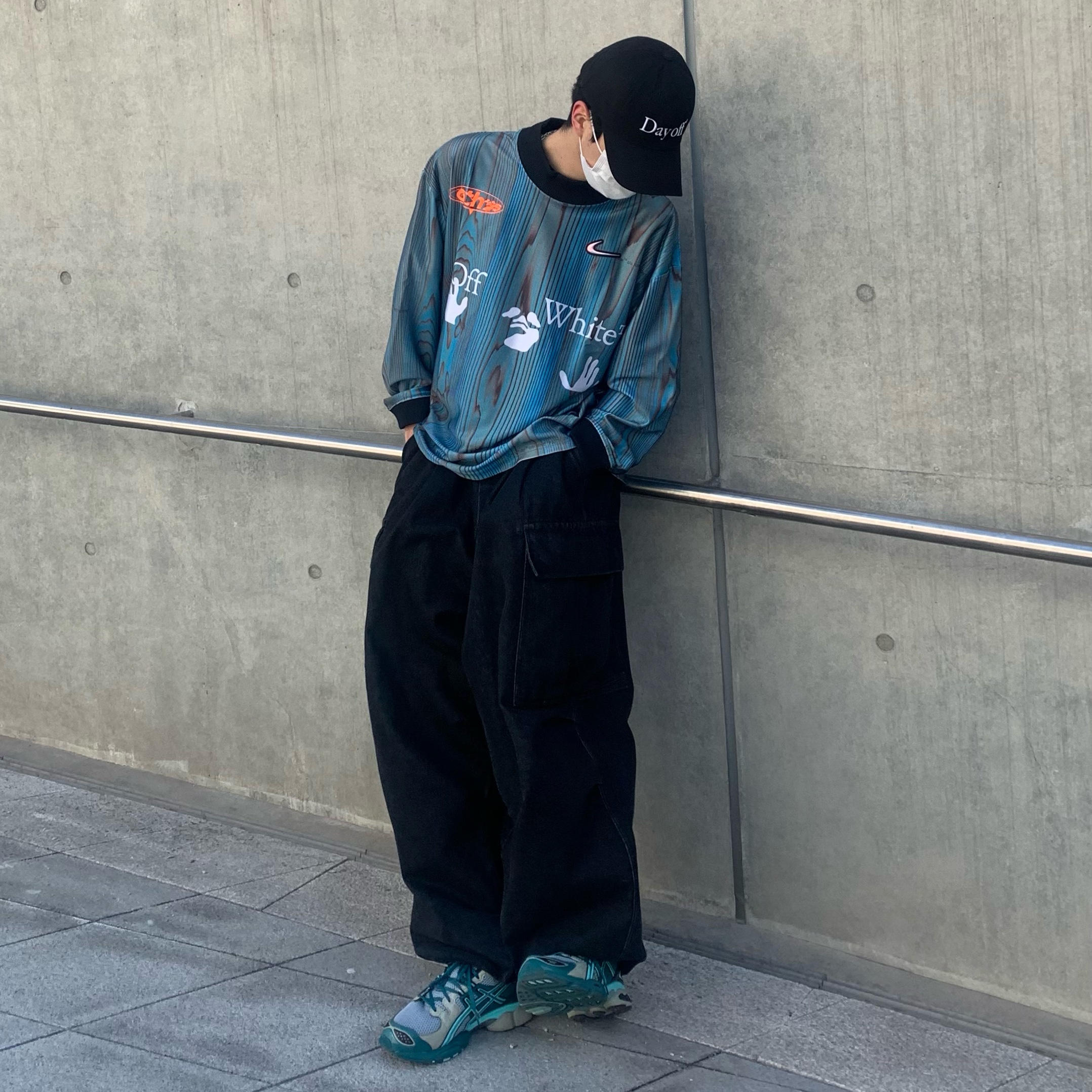 Asics UB3-S Gel-Nimbus 9 Piedmont Grey, Nike x Off-White NRG Jersey Imperial Blue - Asia 착용 스타일 - 2