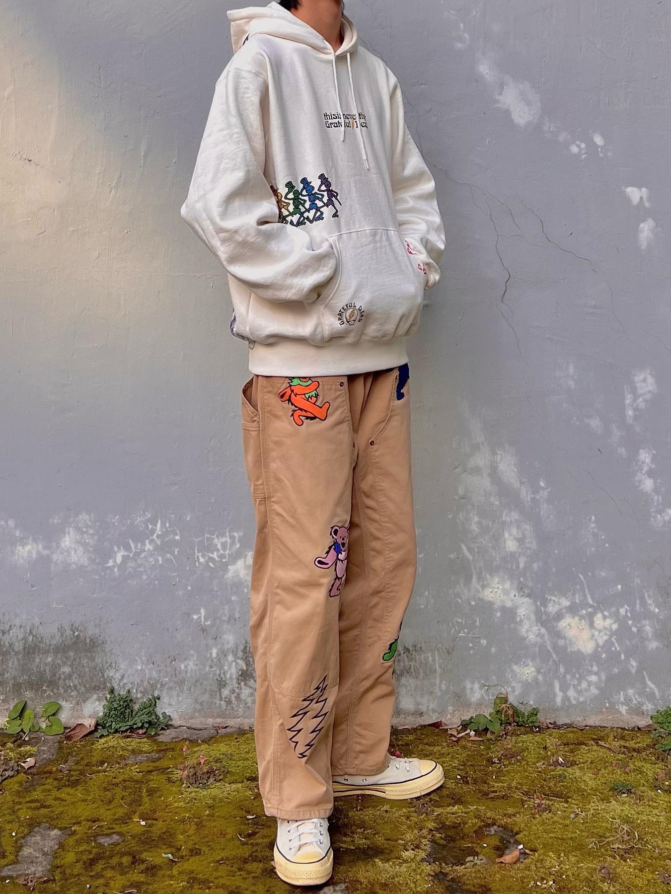 Thisisneverthat x Grateful Dead Iconography Hoodie Natural, Thisisneverthat x Grateful Dead Iconography Hoodie Plum 착용 스타일