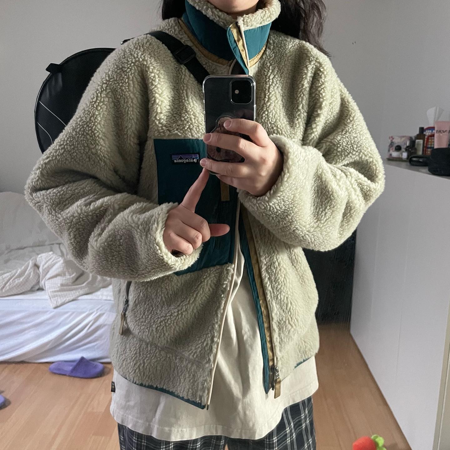 Patagonia Classic Retro-X Jacket Pelican Dark Borealis Green, Patagonia Classic Retro-X Jacket Natural 착용 스타일