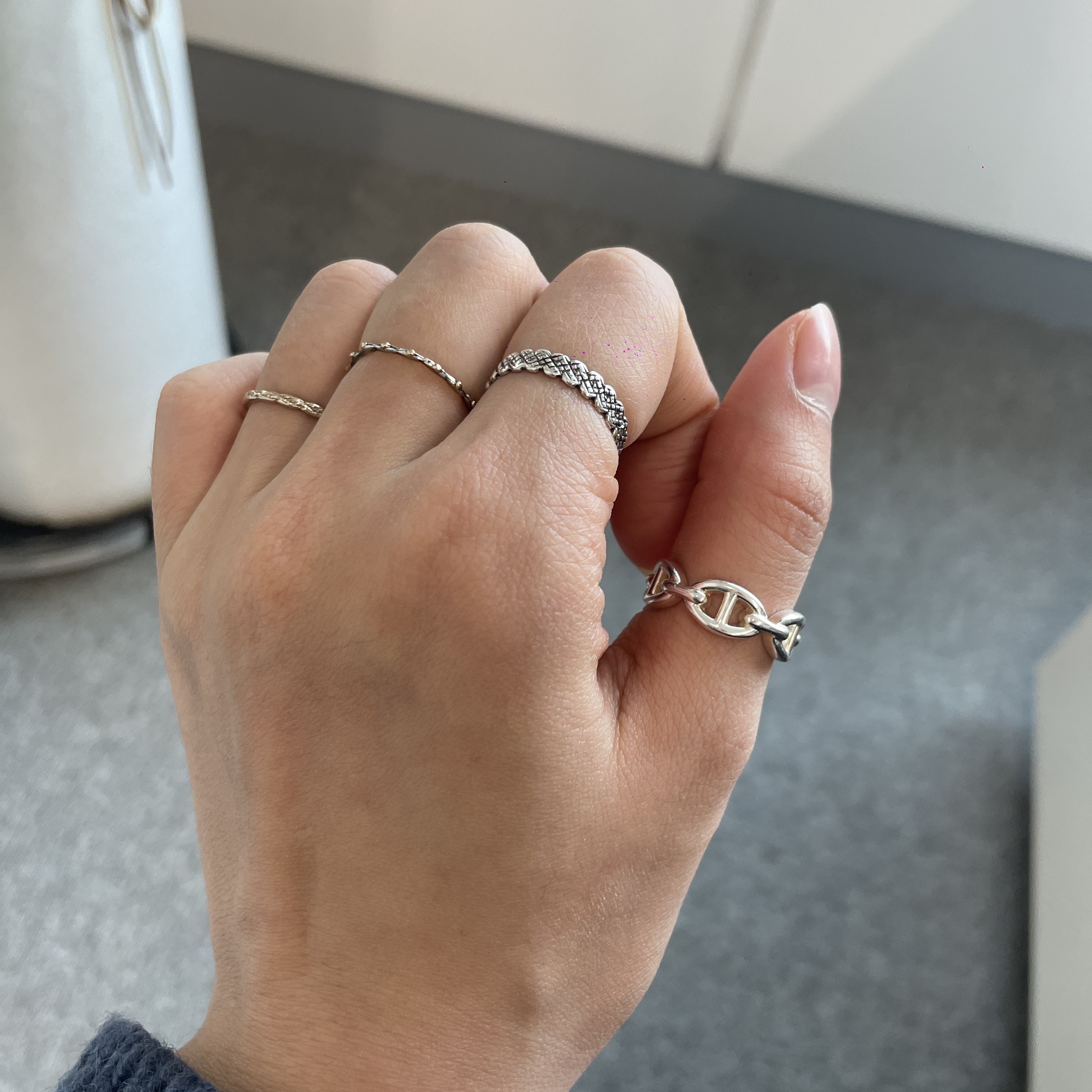 (W) Hermes Small Chaine D'Ancre Enchainee Ring Sterling Silver 착용 스타일 - 2
