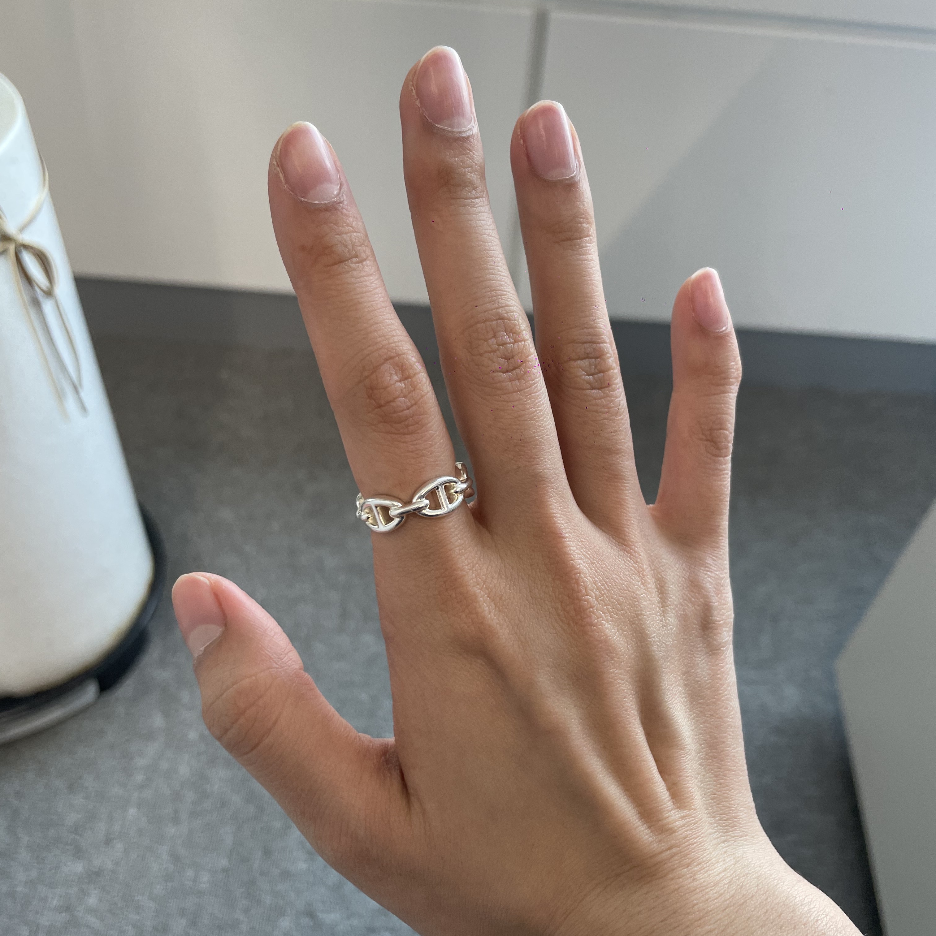 (W) Hermes Small Chaine D'Ancre Enchainee Ring Sterling Silver 착용 스타일 - 1