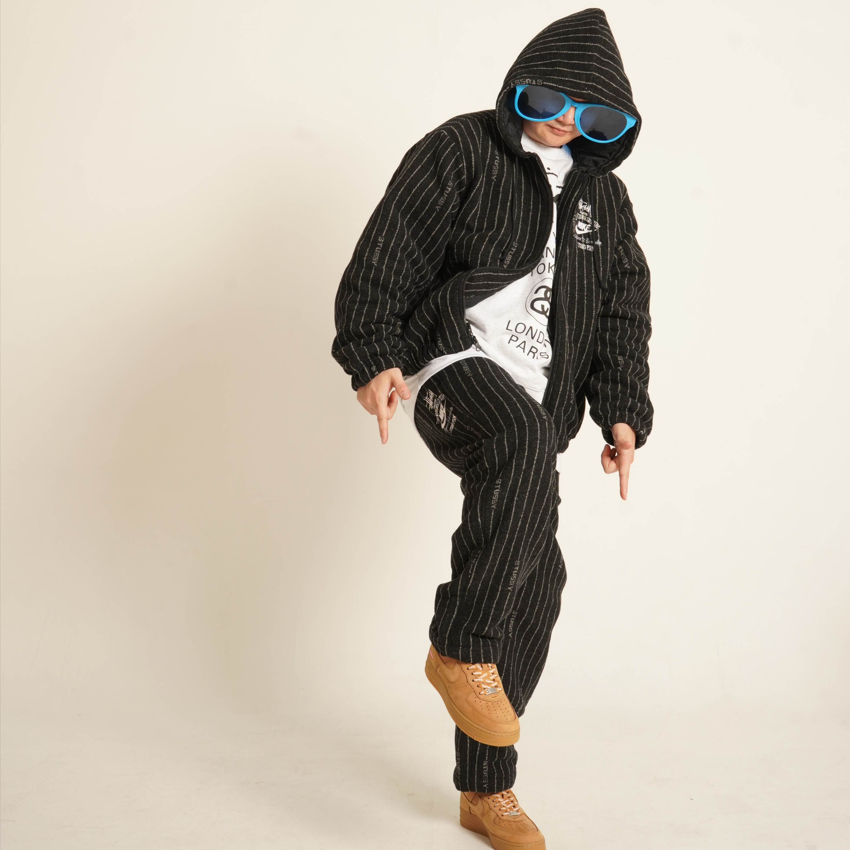 Nike x Stussy NRG Striped Wool Jacket Black (DR4023-010), Nike x Stussy NRG Striped Wool Pants Black (DR4021-010) 착용 스타일 - 1