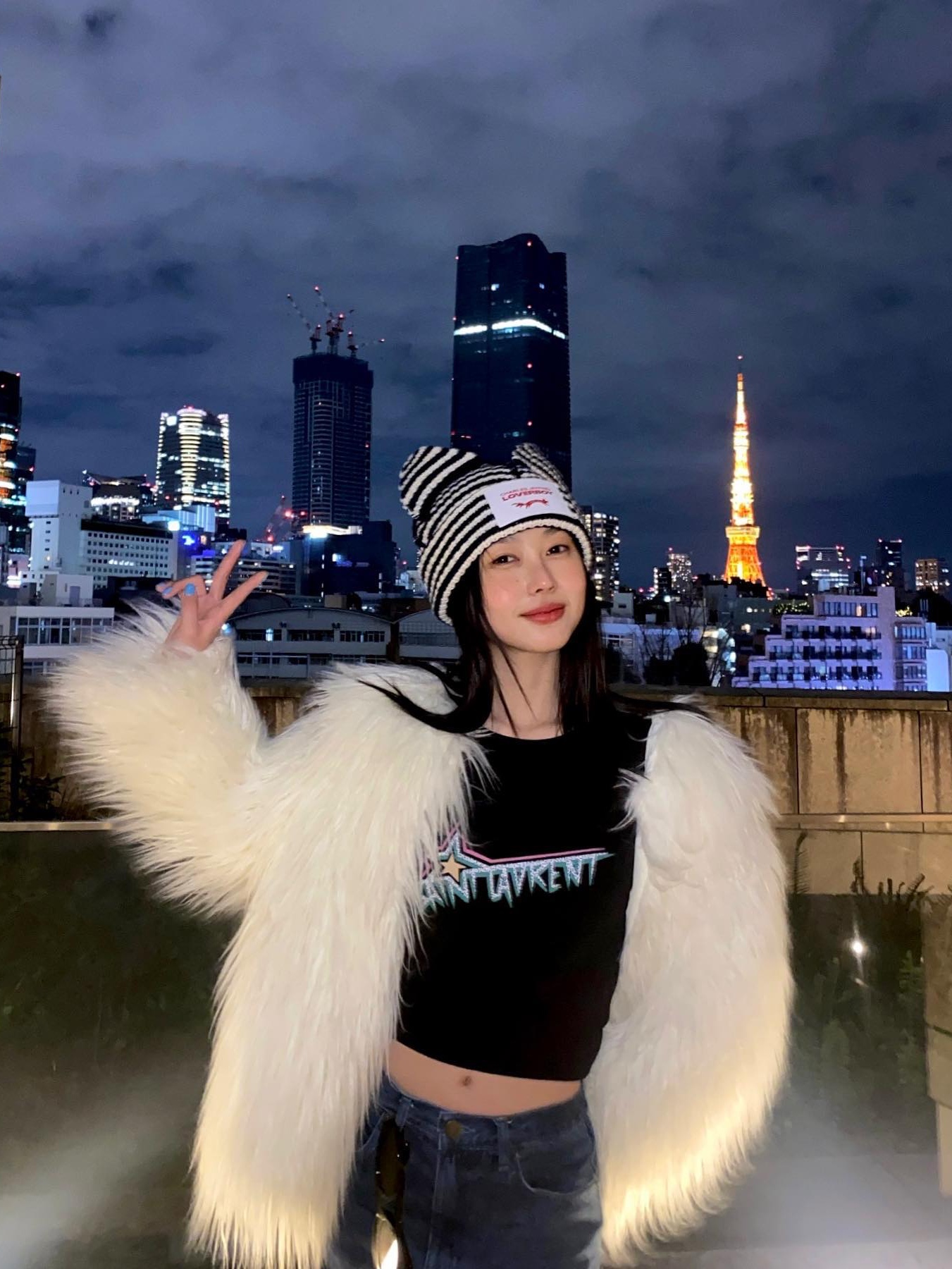Charles Jeffrey Loverboy Chunky Ears Stripe Beanie Ecru Navy 착용 스타일