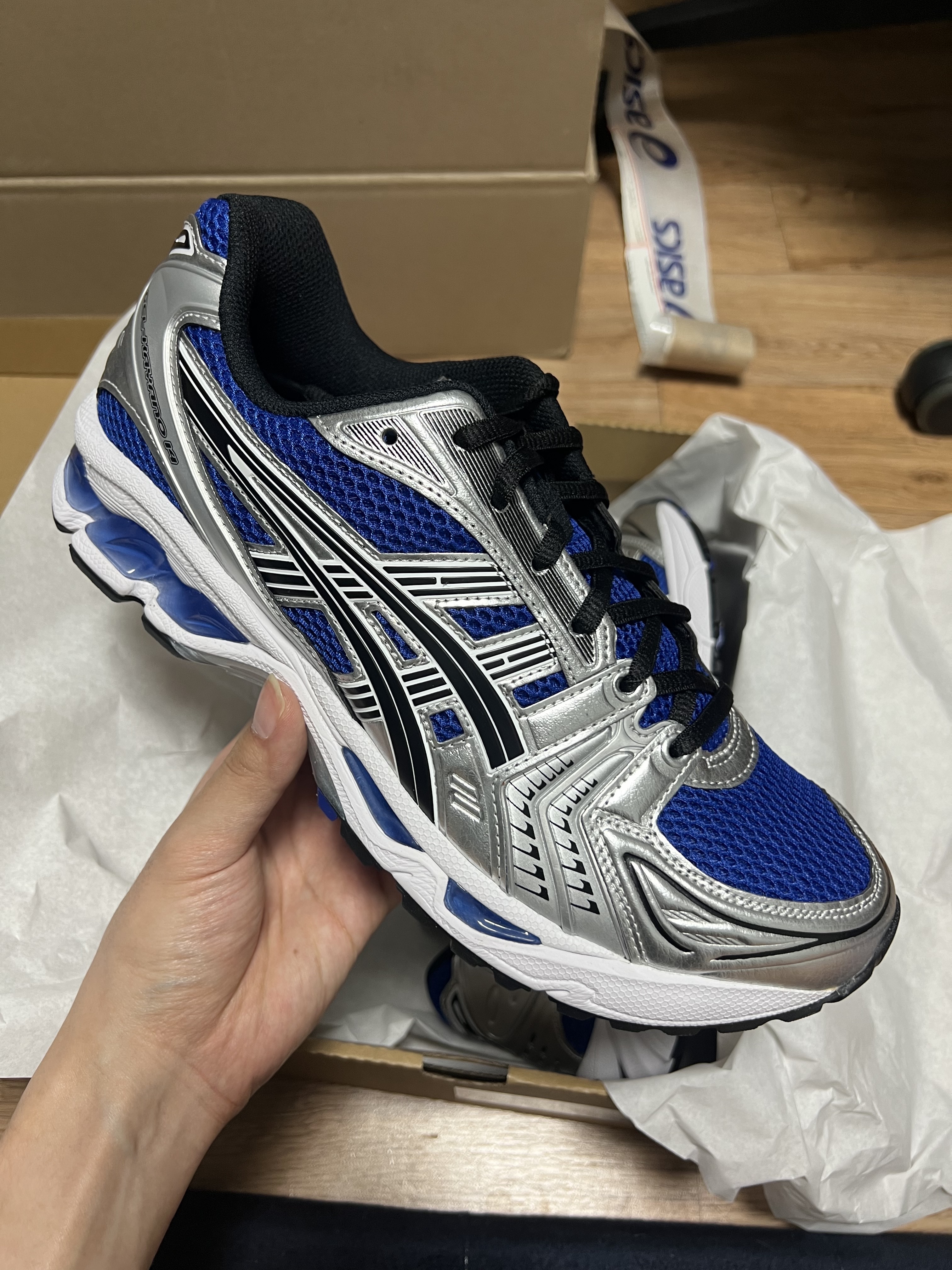Asics Gel-Kayano 14 Monaco Blue Black 착용 스타일 - 1