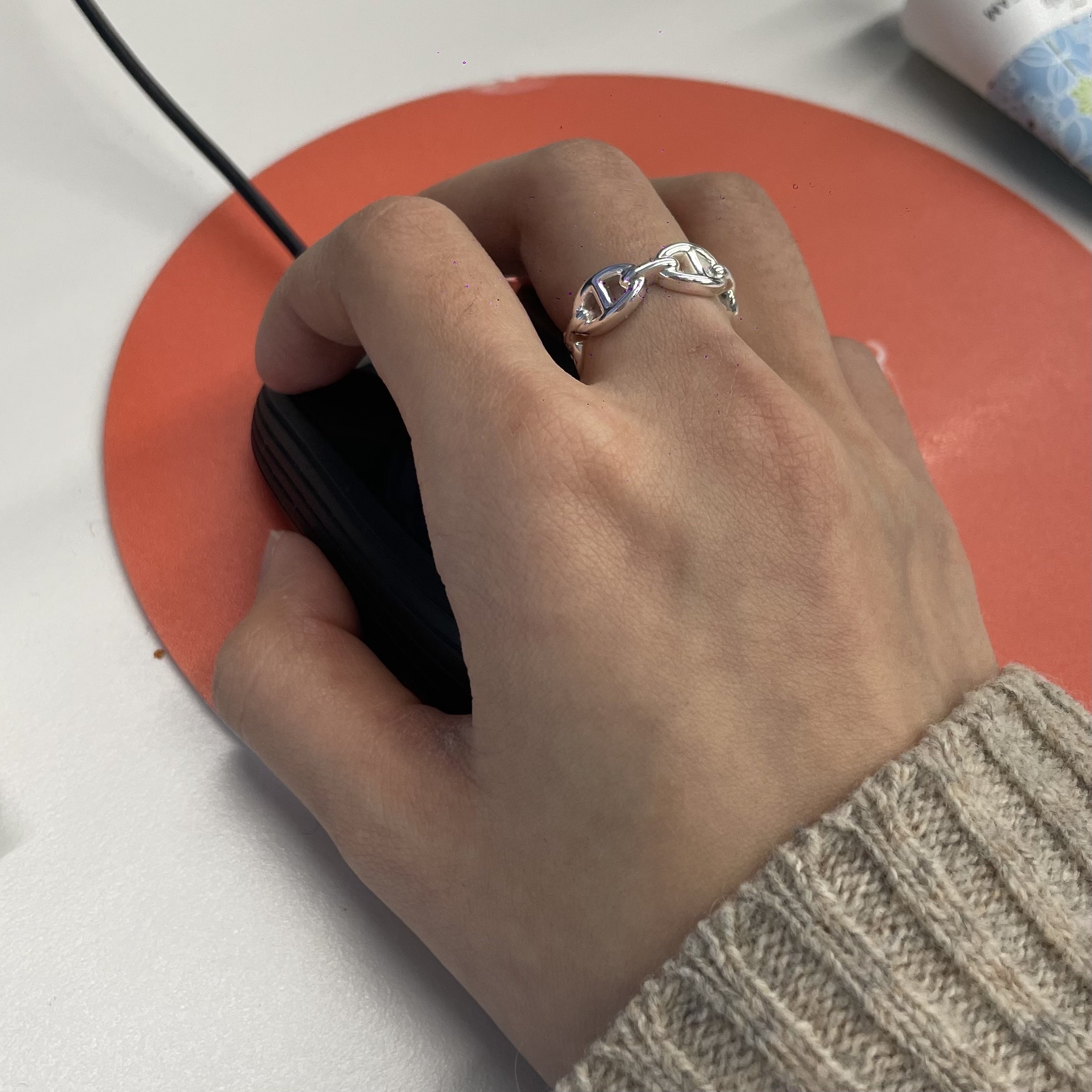 (W) Hermes Small Chaine D'Ancre Enchainee Ring Sterling Silver 착용 스타일 - 3