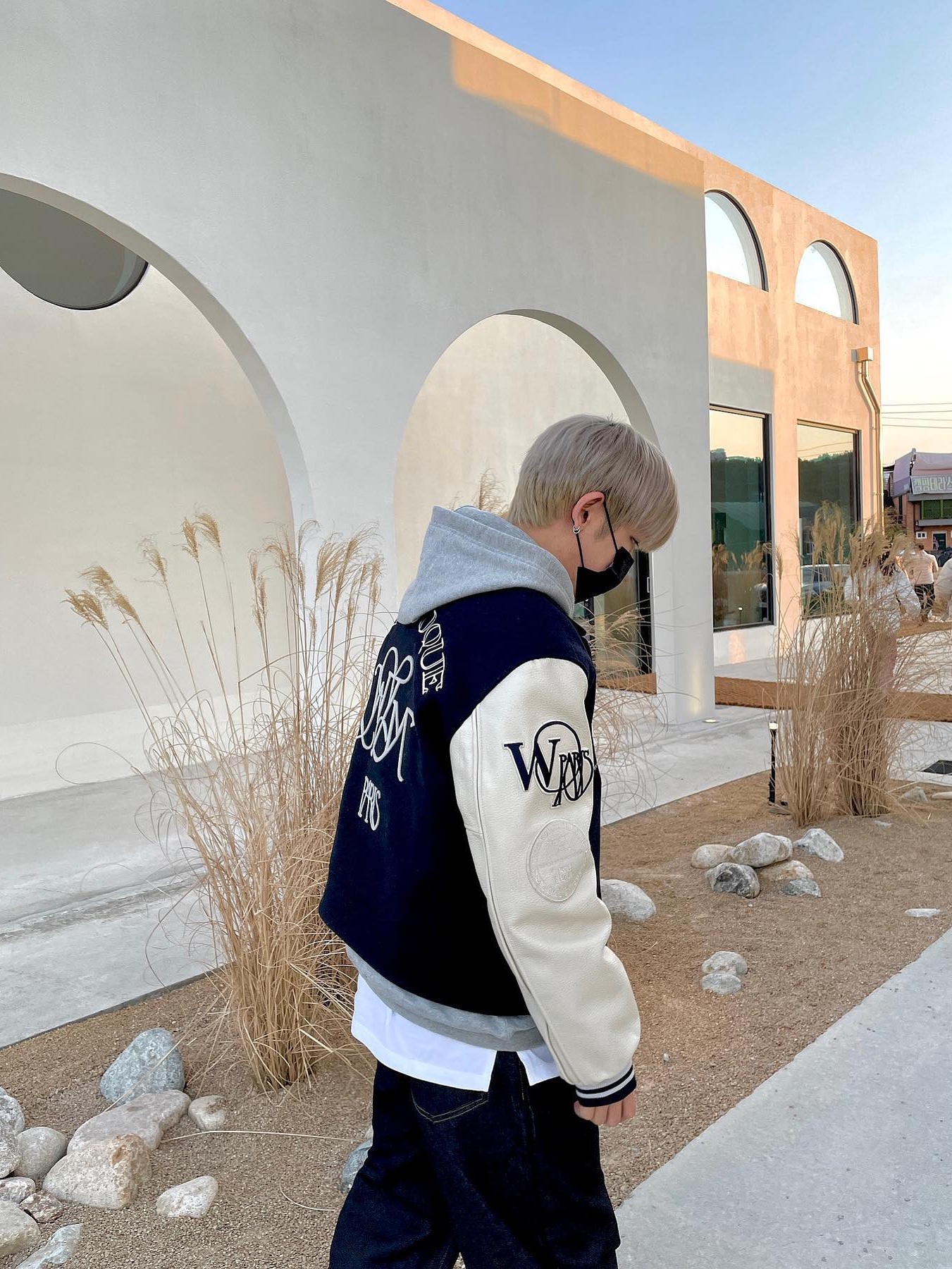 Wooyoungmi Varsity Jacket Navy - 22SS 착용 스타일
