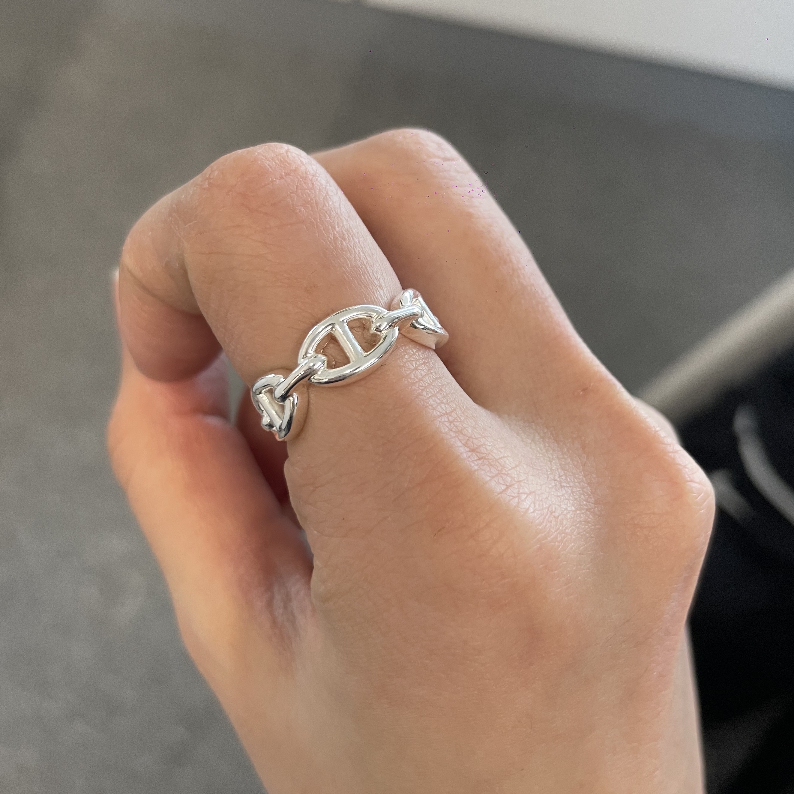 (W) Hermes Small Chaine D'Ancre Enchainee Ring Sterling Silver 착용 스타일 - 4