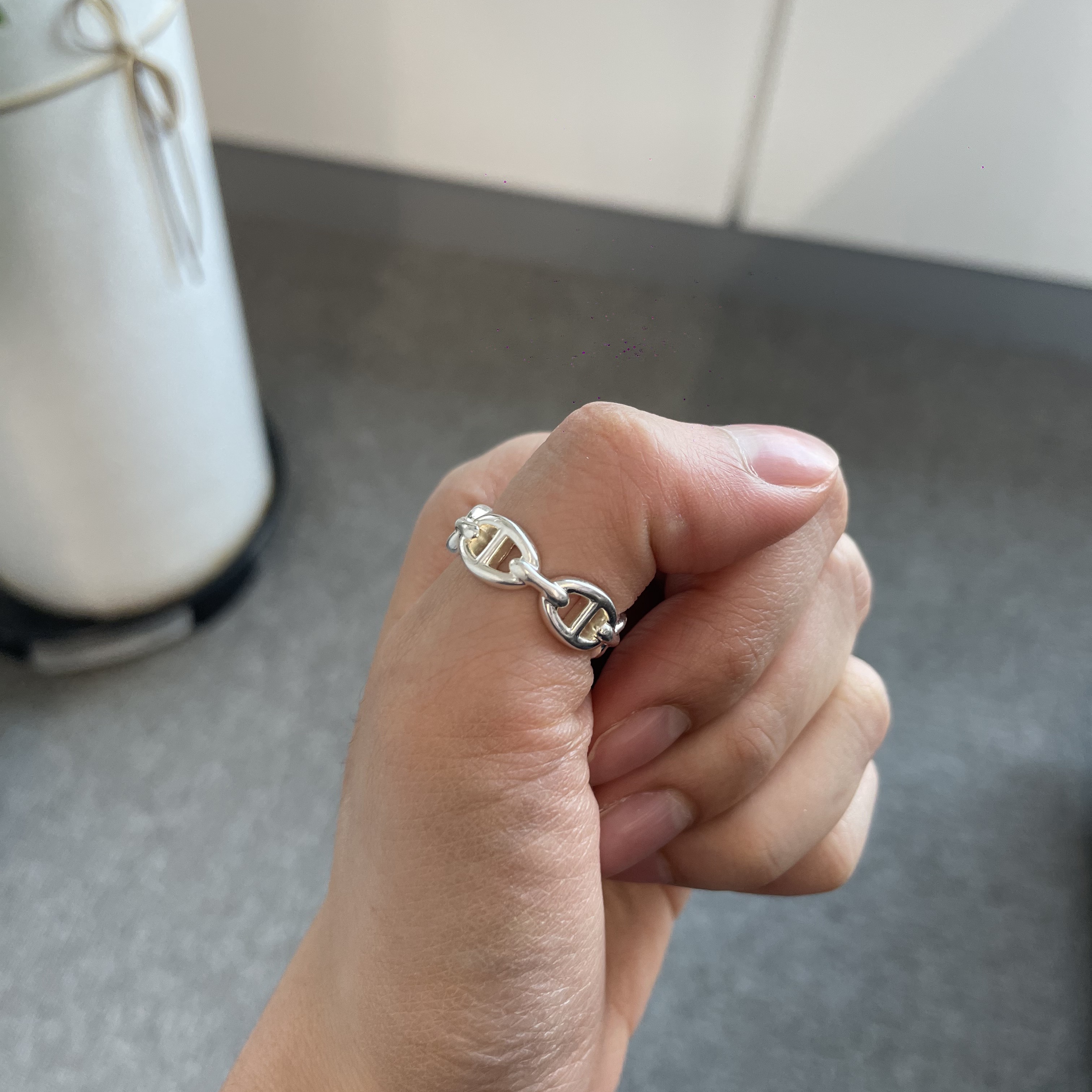 (W) Hermes Small Chaine D'Ancre Enchainee Ring Sterling Silver 착용 스타일 - 3