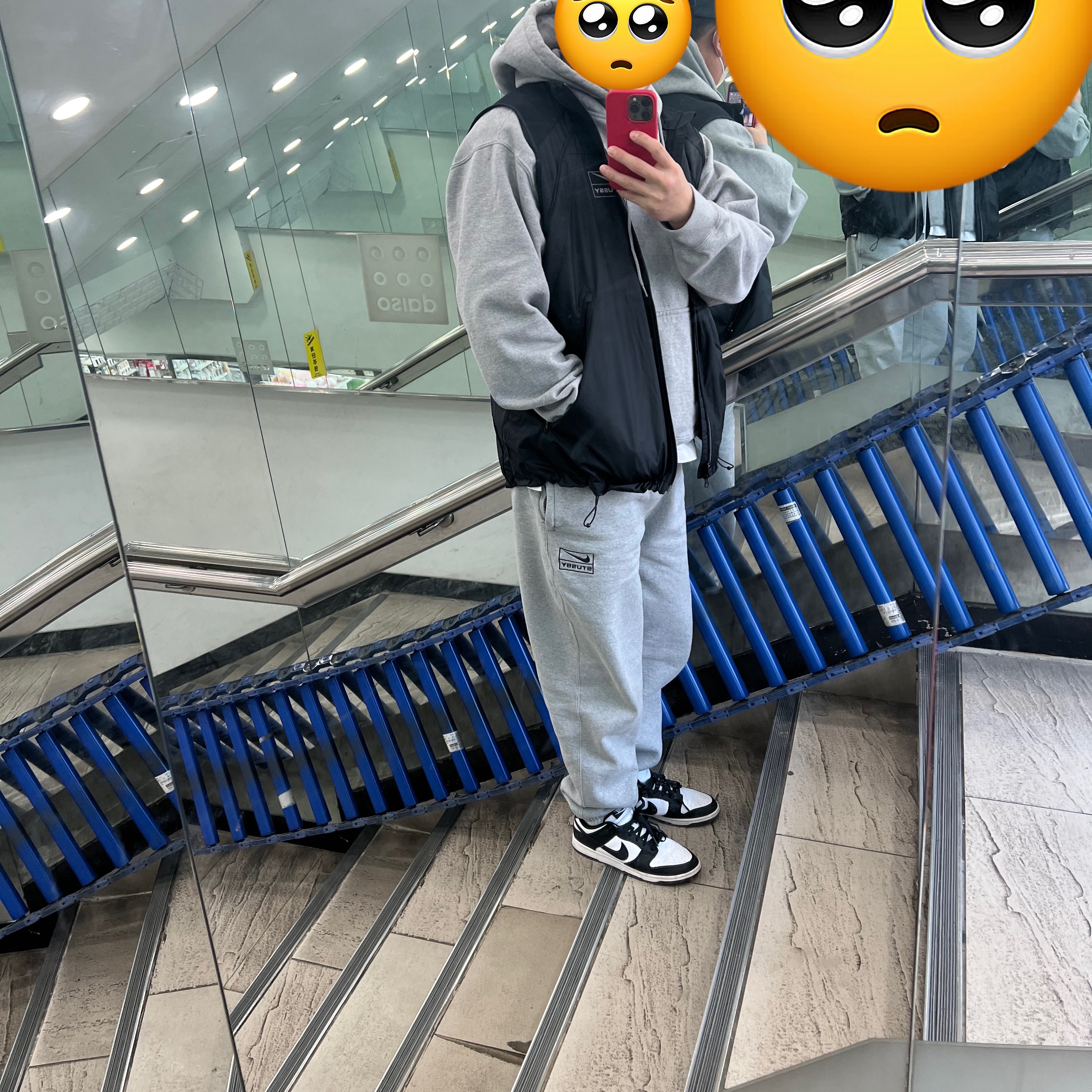 Supreme x Stone Island Reactive Ice Camo Ripstop Camp Cap Black - 22SS, Nike x Stussy NRG RA Fleece Pants Dark Grey Heather (DJ9490-063) 착용 스타일