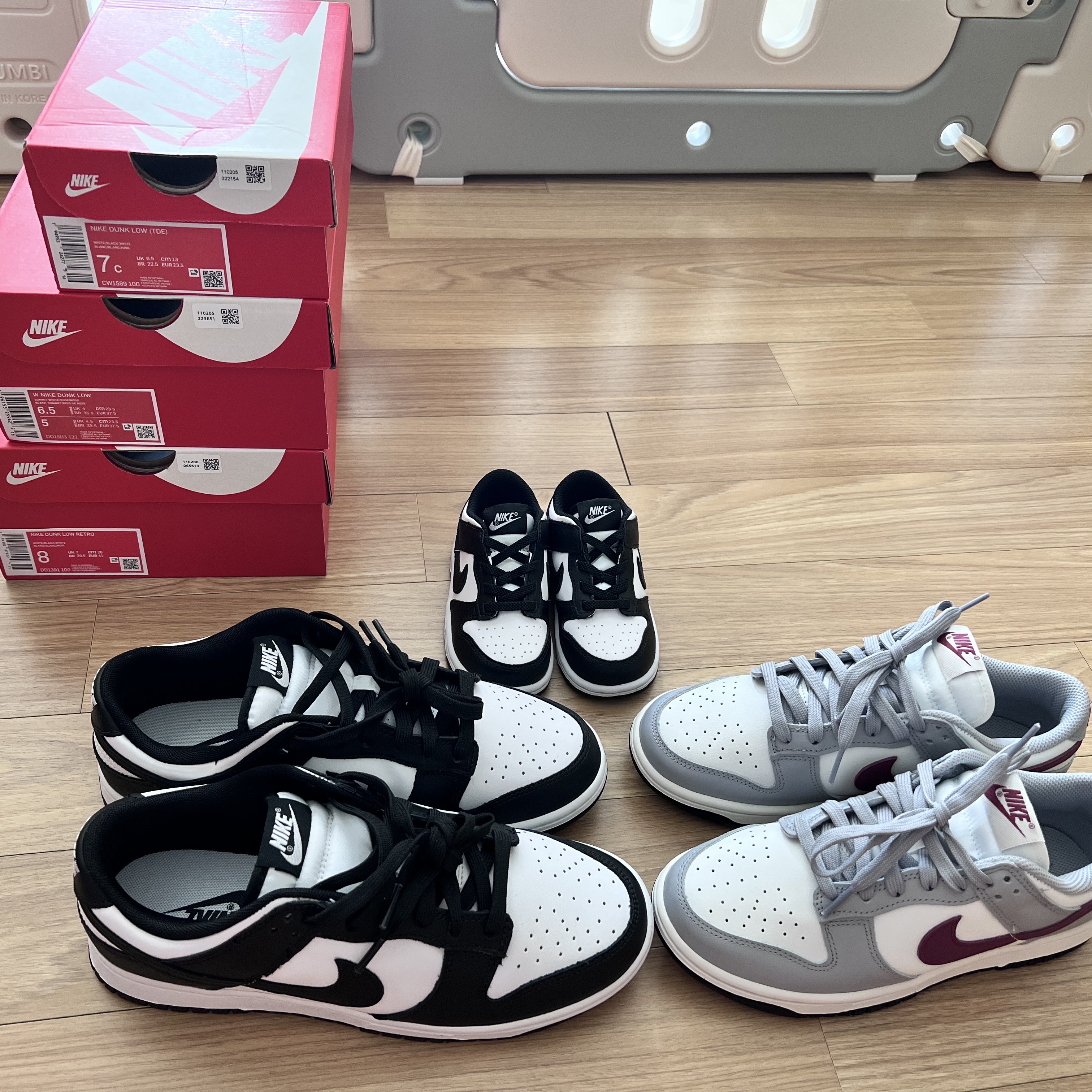 (W) Nike Dunk Low Wolf Grey Rosewood, (TD) Nike Dunk Low Black 착용 스타일