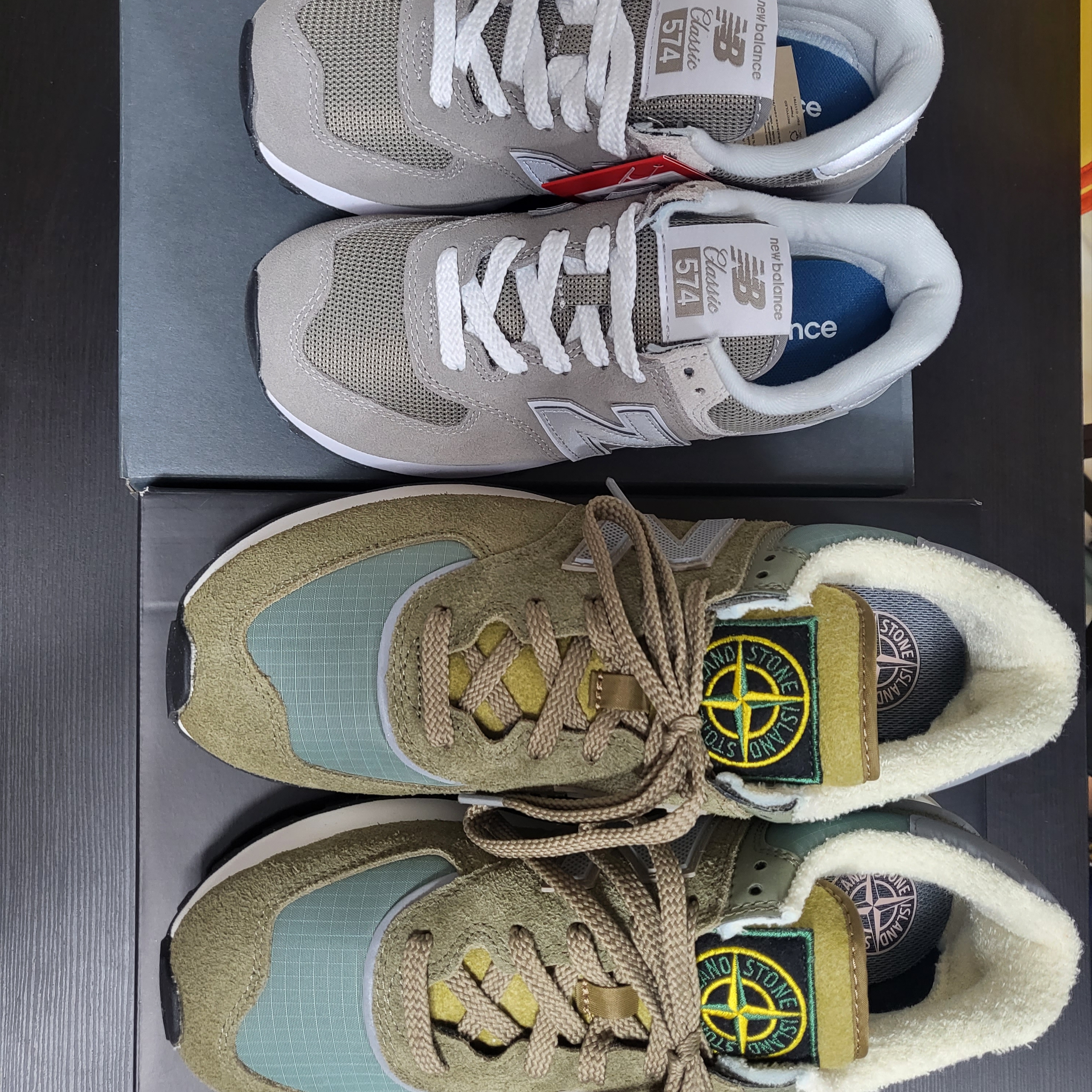 New Balance x Stone Island 574 Legacy Green, (W) New Balance 574 Worn By Anyone Grey - B Standard 착용 스타일 - 1