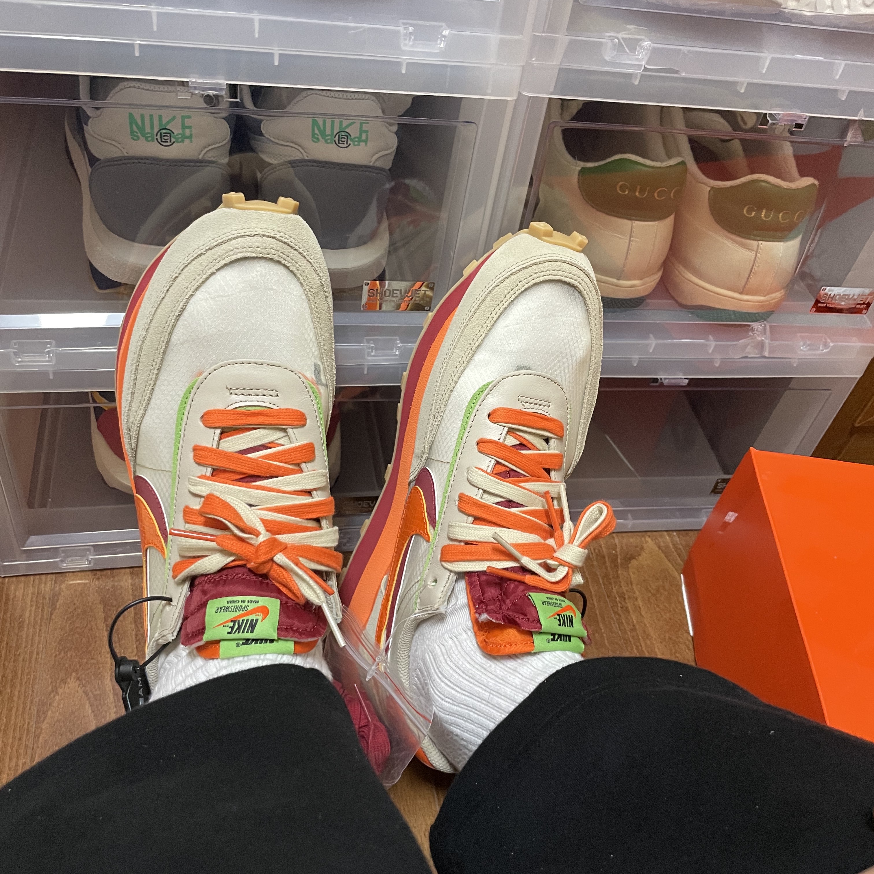 Nike x Sacai x Clot LDWaffle Orange Blaze 착용 스타일