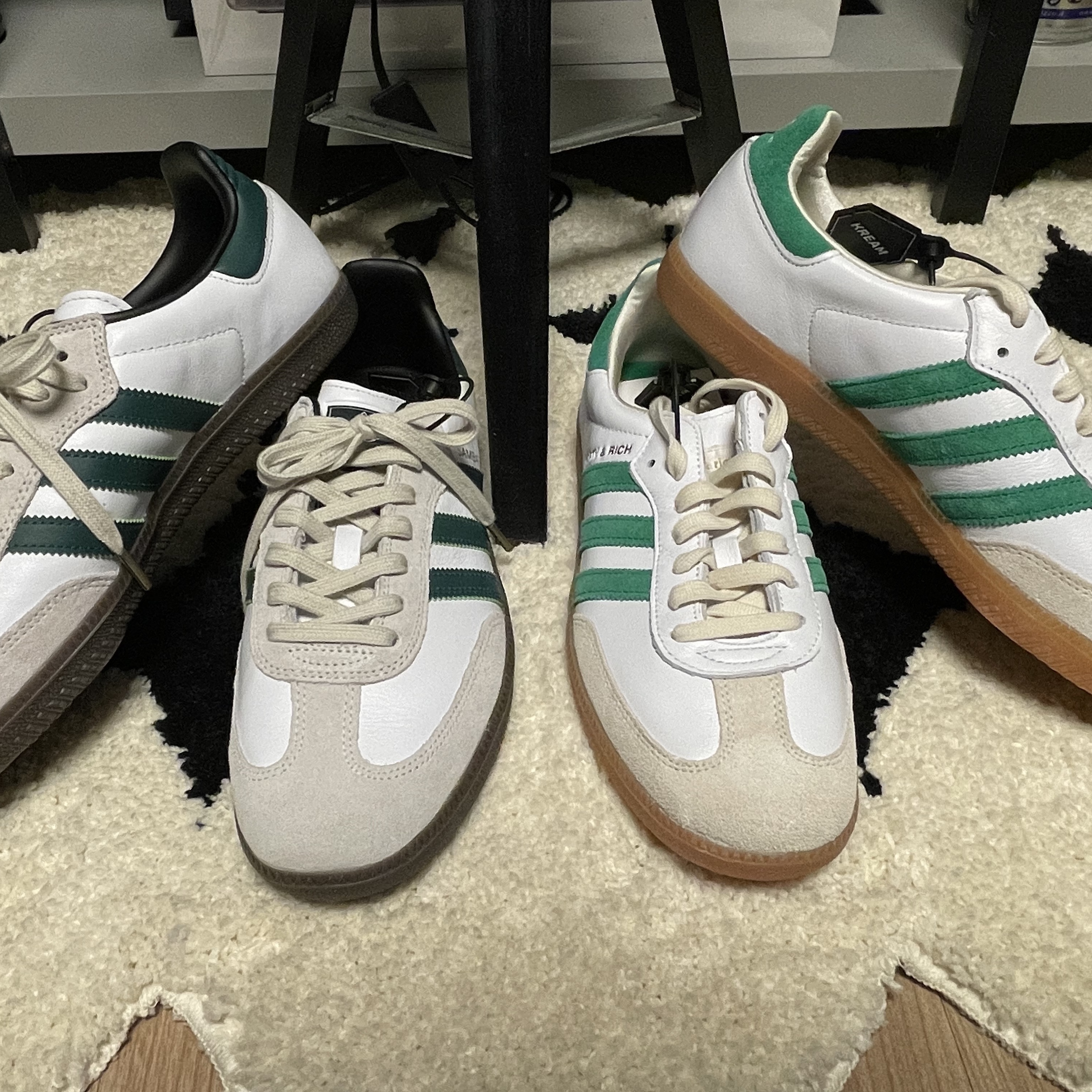 Adidas x Sporty & Rich Samba OG Cloud White Green, Adidas Samba ADV Collegiate Green 착용 스타일