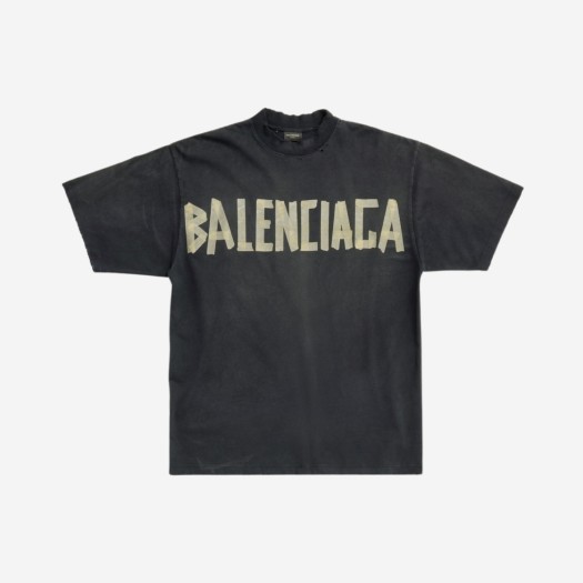 발렌시아가 테이프 타입 미디움 핏 티셔츠 페이디드 블랙