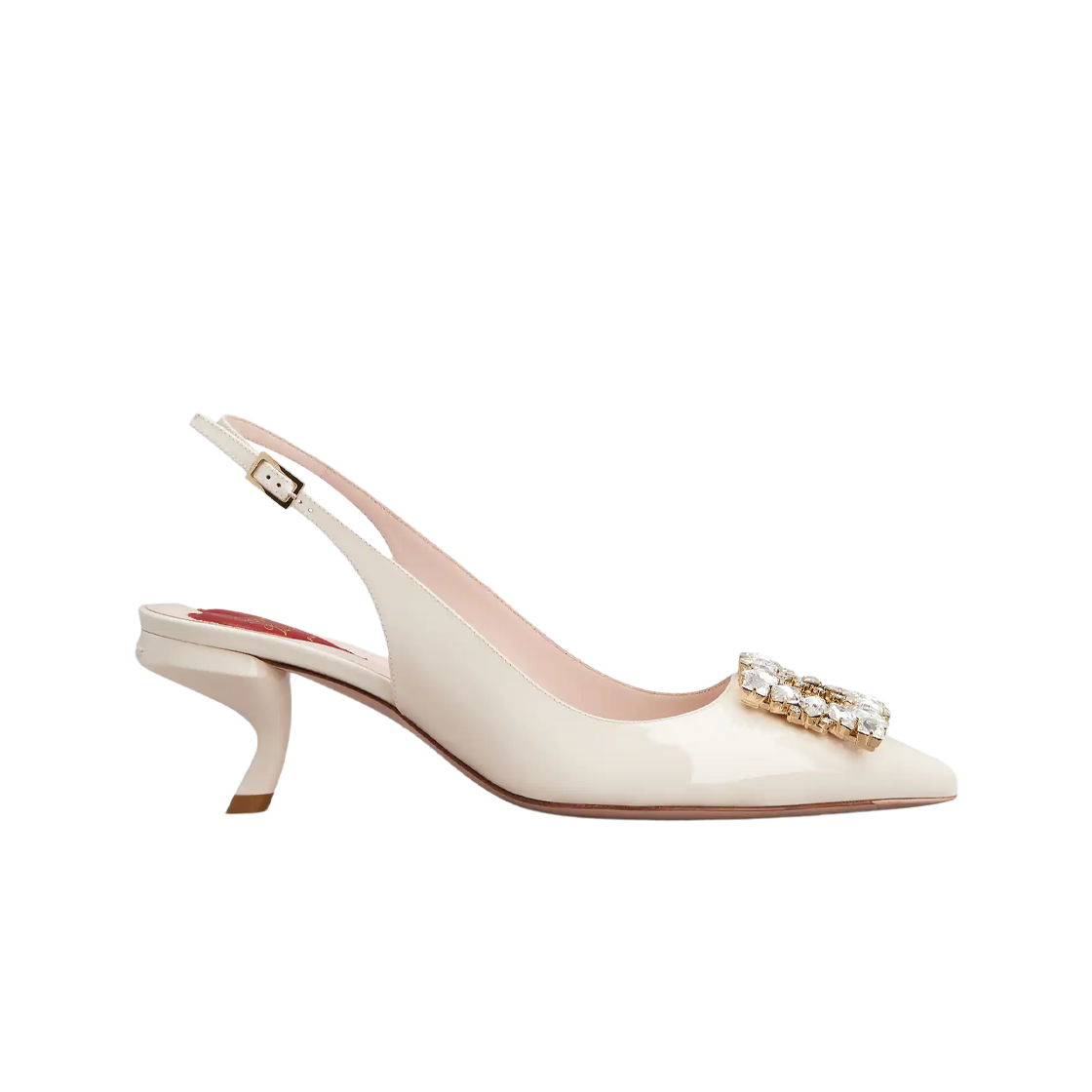(W) 로저 비비에 버귤 스트라스 버클 슬링백 펌프스 인 페이턴트 레더 오프 화이트((W) Roger Vivier Virgule Strass Buckle Slingback Pumps in Patent Leather Off White) - 1