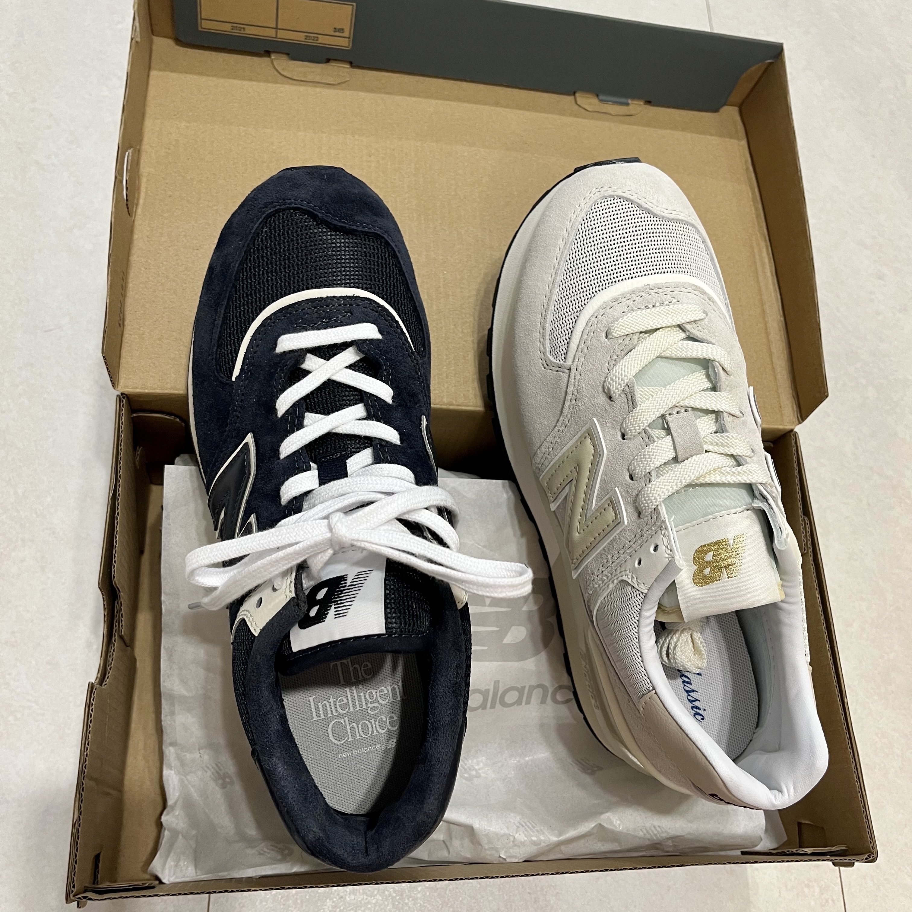 New Balance 574 Legacy Blue Navy, New Balance 574 Legacy Ivory 착용 스타일 - 2