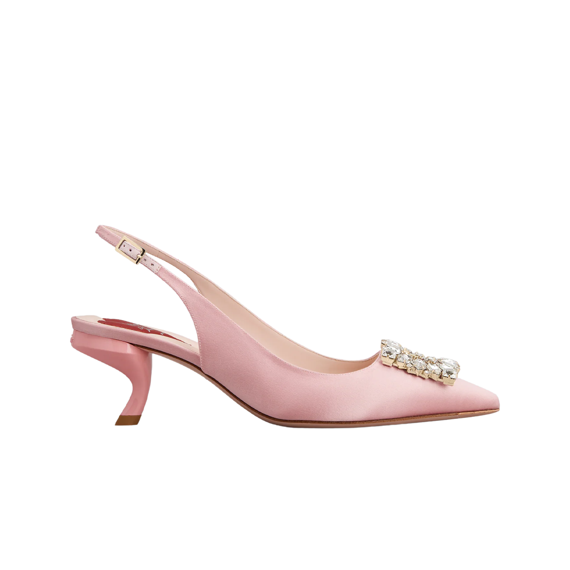 (W) 로저 비비에 버귤 스트라스 버클 슬링백 펌프스 인 사틴 핑크((W) Roger Vivier Virgule Strass Buckle Slingback Pumps in Satin Pink) - 1