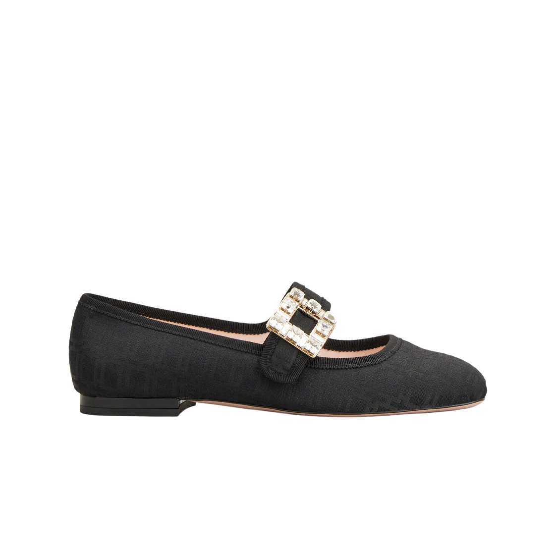 (W) 로저 비비에 트레 비비에 스트라스 버클 베이비 발레리나 인 패브릭 블랙((W) Roger Vivier Tres Vivier Strass Buckle Babies Ballerinas in Fabric Black) - 1
