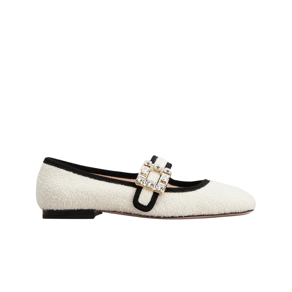 (W) 로제 비비에 트레 비비에 라인스톤 베이비 발레리나 화이트 인 패브릭 오프 화이트((W) Roger Vivier Tres Vivier Rhinestone Buckle Babies Ballerinas in Fabric Off White) - 1
