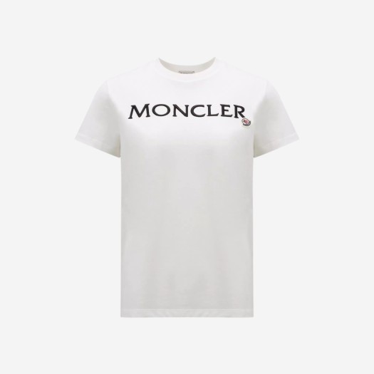 (W) 몽클레르 로고 자수 티셔츠 오프 화이트 - 23SS