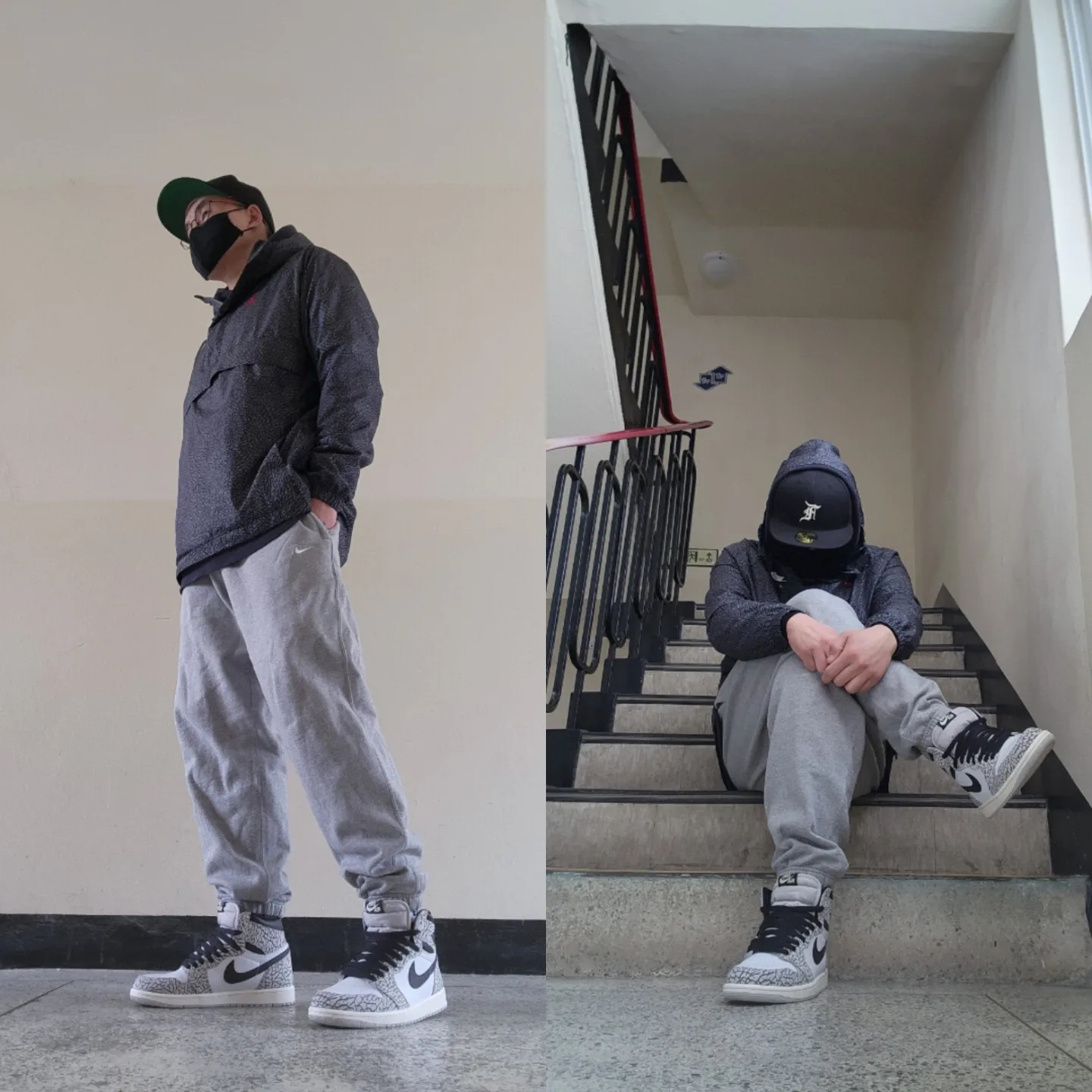 Jordan 1 Retro High OG White Cement, Essentials x New Era Sized Cap Black 착용 스타일 - 1