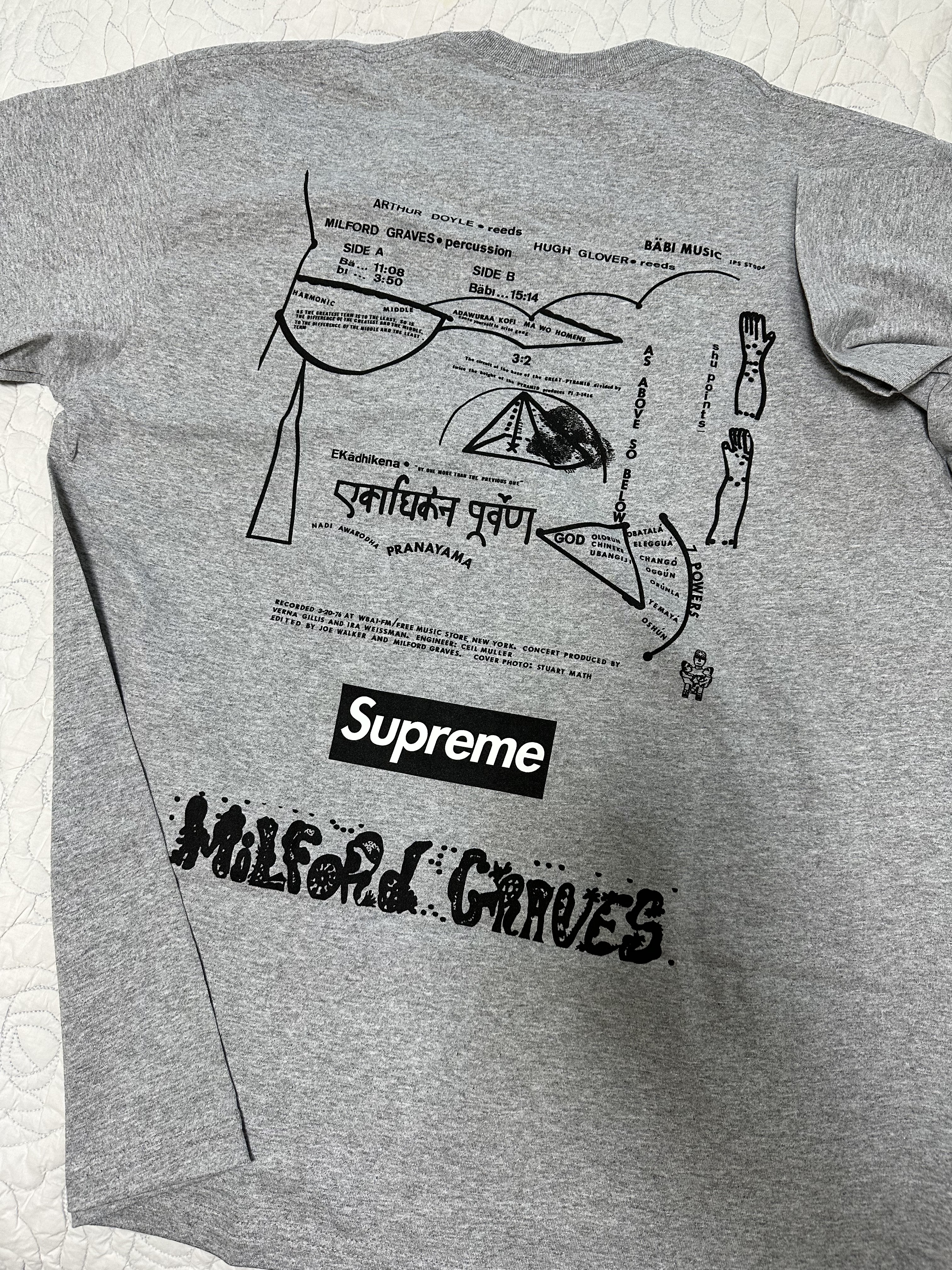 Supreme Milford Graves T-Shirt Heather Grey - 22FW 착용 스타일