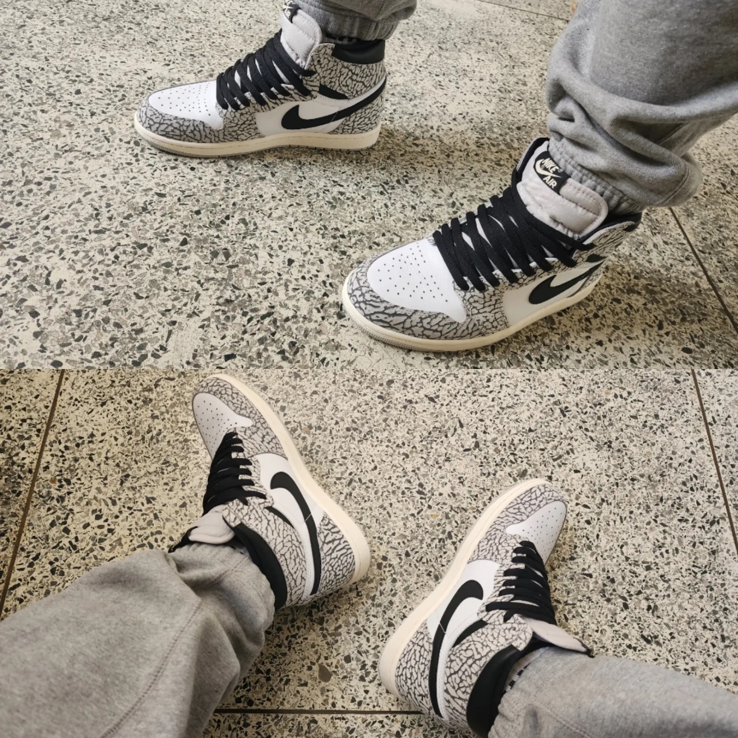 Jordan 1 Retro High OG White Cement, Essentials x New Era Sized Cap Black 착용 스타일 - 2