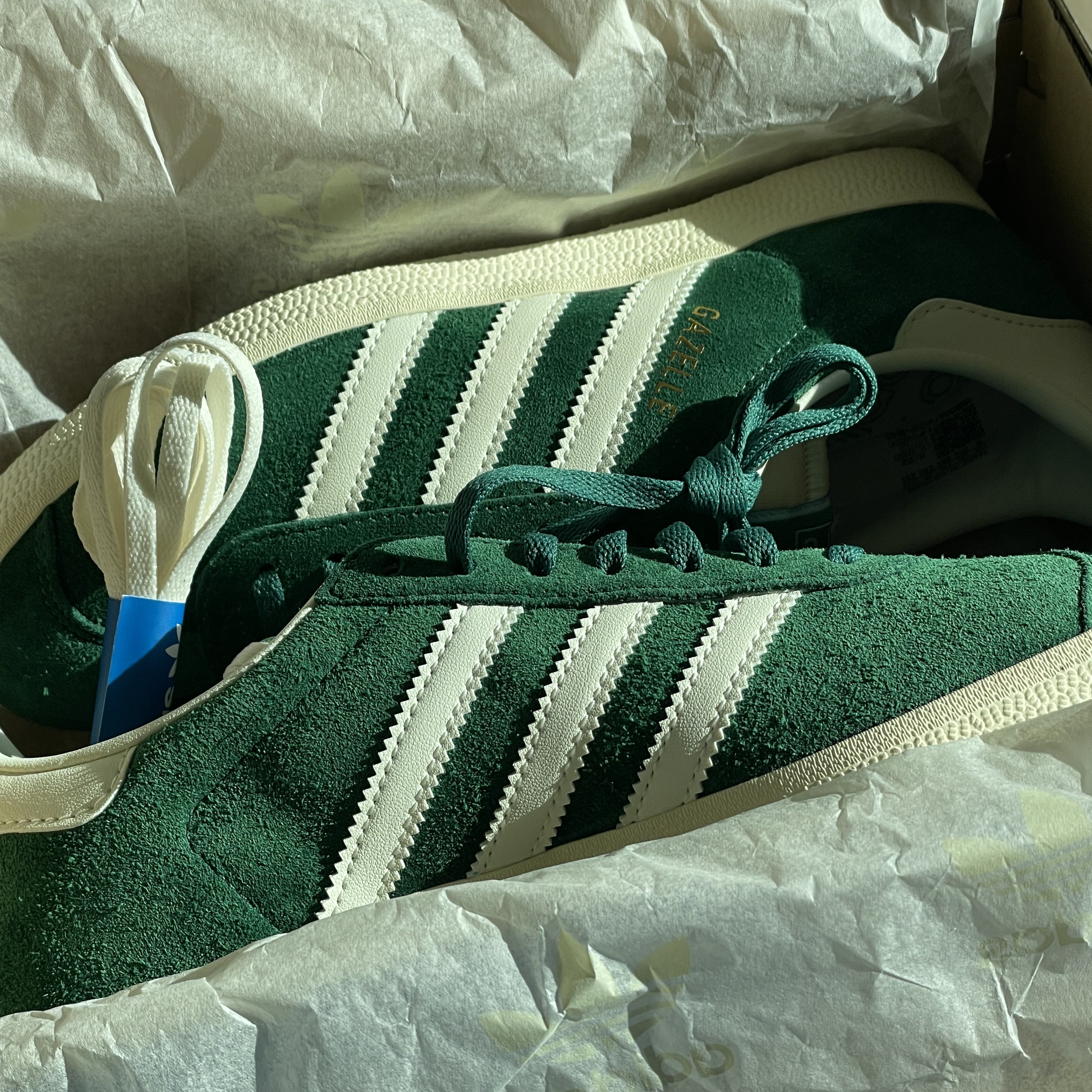 Adidas Gazelle Dark Green Cream White 착용 스타일 - 3