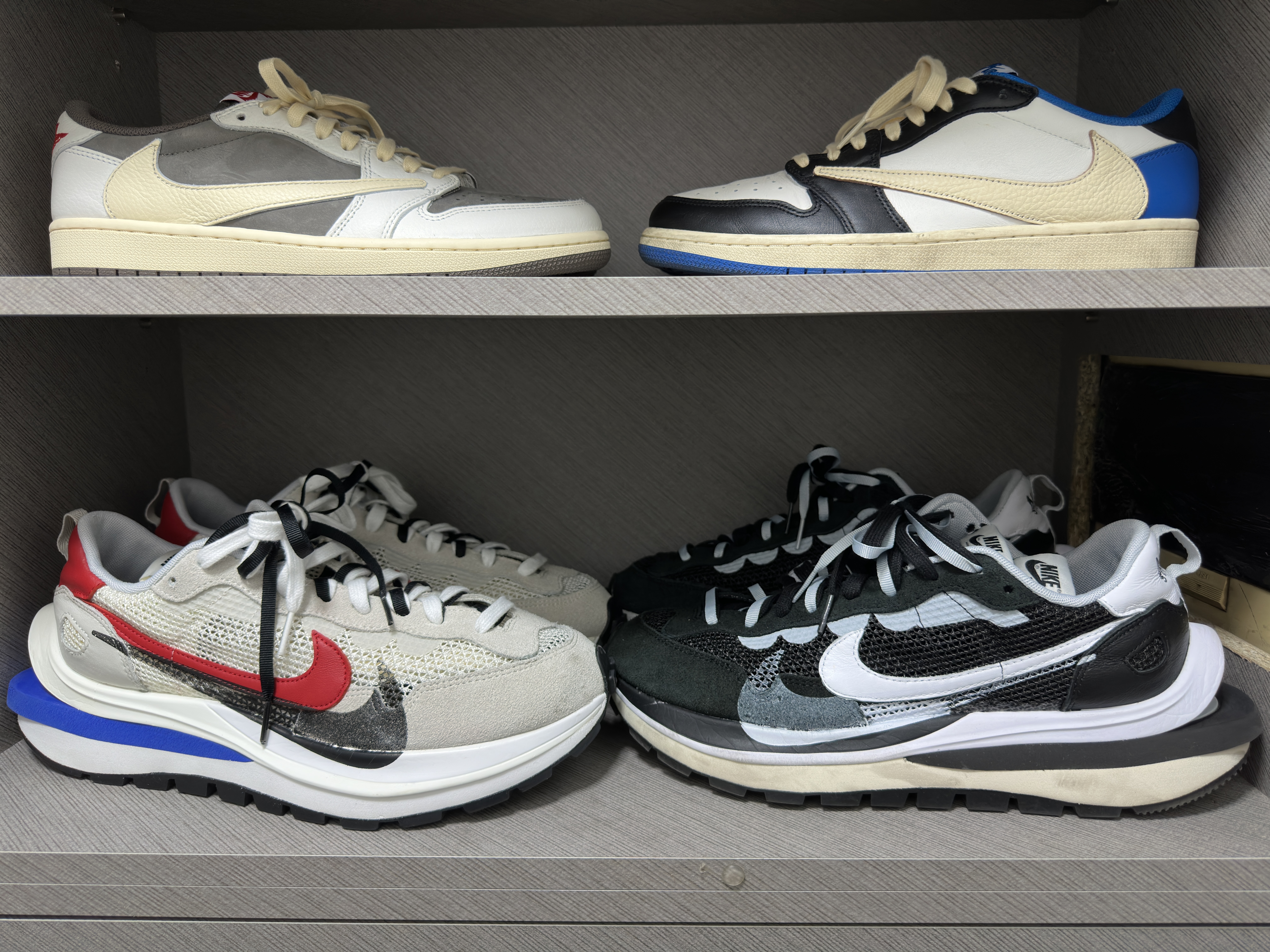 Jordan 1 x Travis Scott x Fragment Retro Low OG SP Military Blue, Jordan 1 x Travis Scott Retro Low OG SP Sail and Ridgerock 착용 스타일
