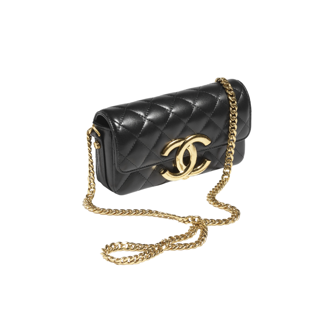 Chanel Flap Phone Holder with Chain Shiny Lambskin & Gold Black 상세 이미지 2