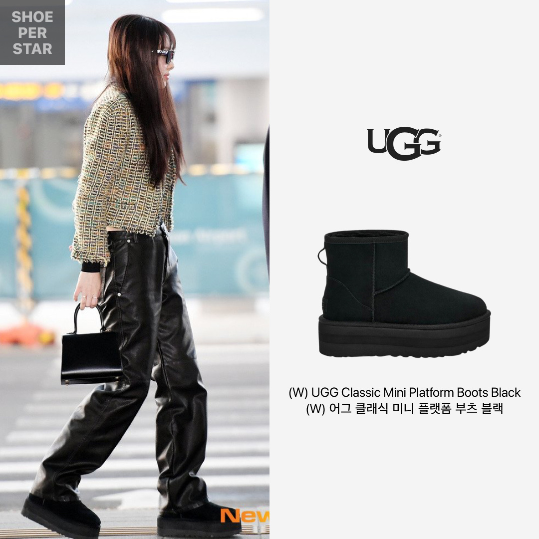 (W) UGG Classic Mini Platform Boots Black 착용 스타일 - 1