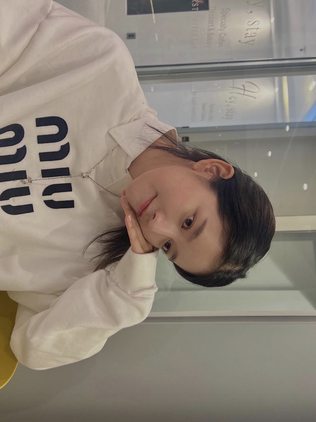 Apple AirPods Max Lightning Silver (Korean Ver.), (W) Miu Miu Embroidered Cotton Sweatshirt White 착용 스타일 - 2