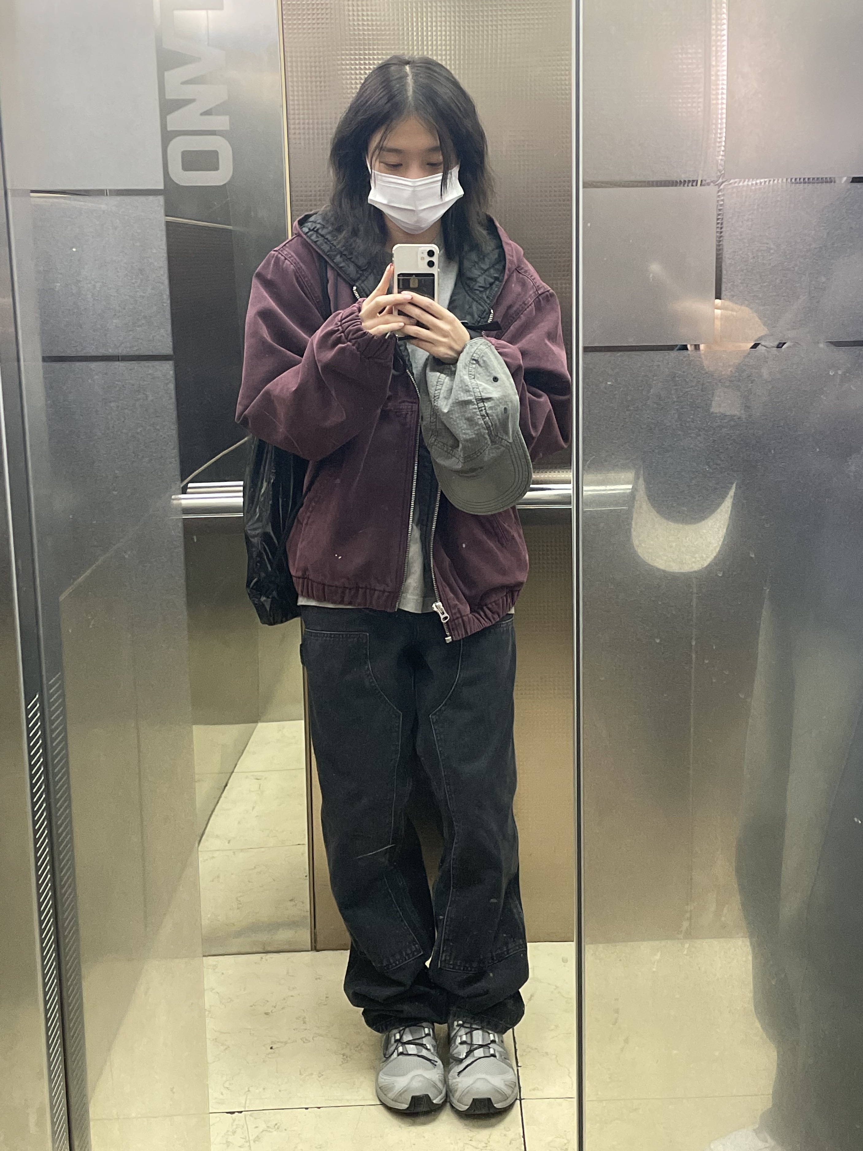 Stussy Canvas Insulated Work Jacket Purple, Salomon XA Pro 3D Alloy Silver 착용 스타일