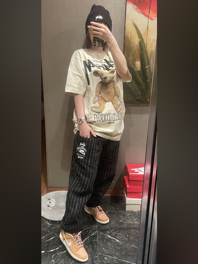 Stussy Built Tough T-Shirt White, Nike x Stussy NRG Striped Wool Pants Black (DR4021-010) 착용 스타일 - 4